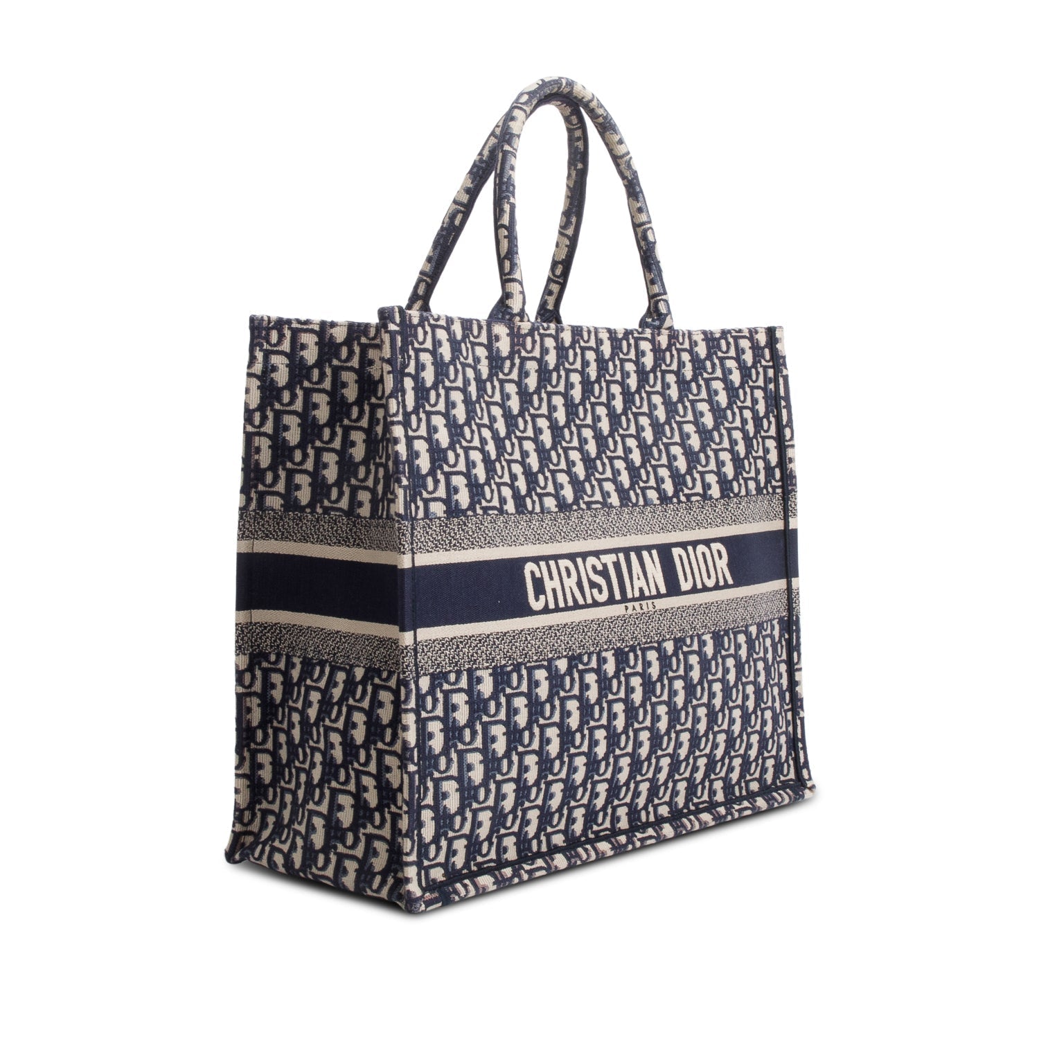 Dior Christian Ecru And Oblique Embroidery Book Tote Blue Large Tote Bag