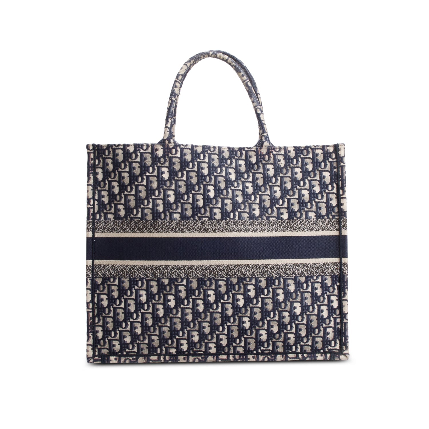 Dior Christian Ecru And Oblique Embroidery Book Tote Blue Large Tote Bag