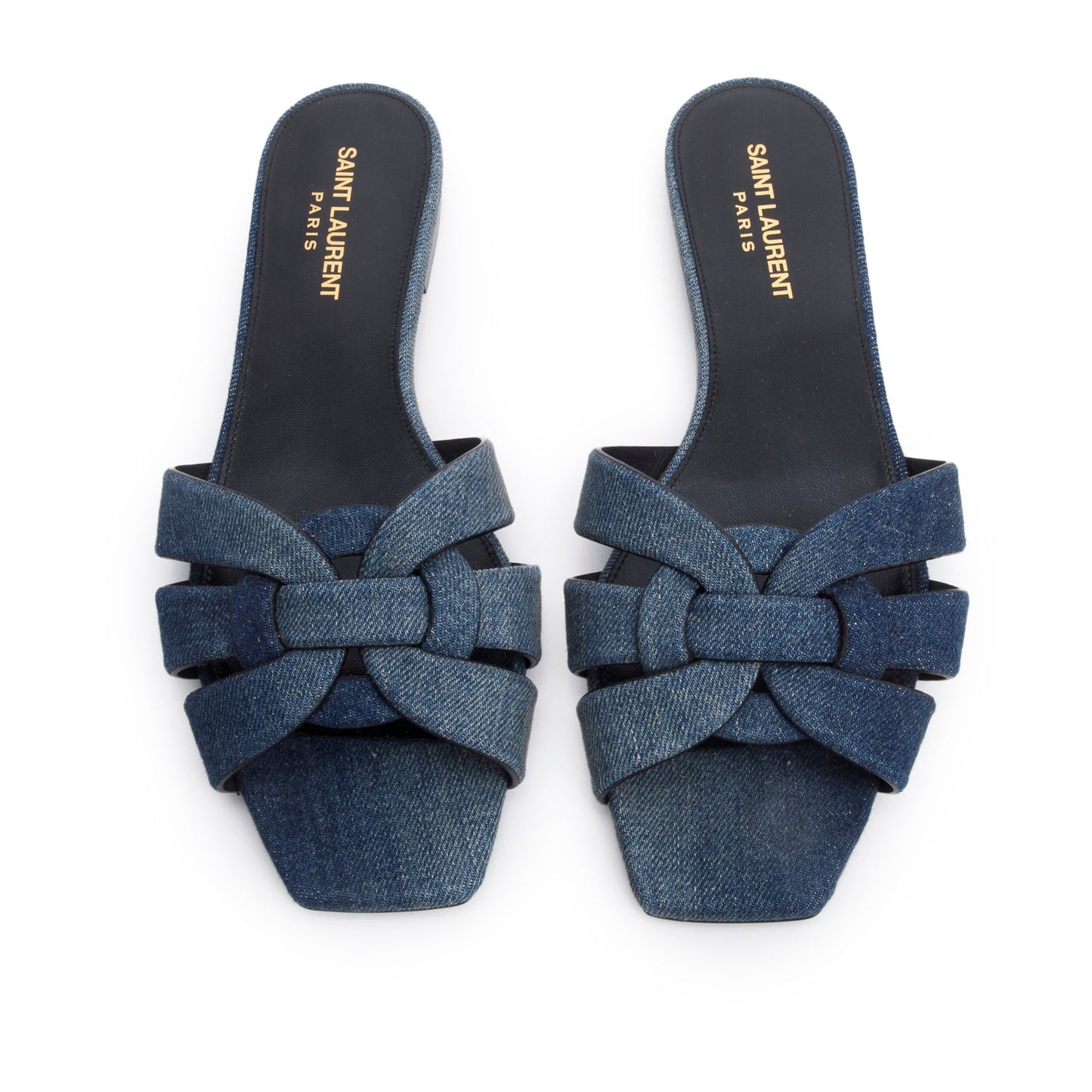YSL Saint Laurent Tribute Flat Slides Size Travel Bag Denim Blue Shoes
