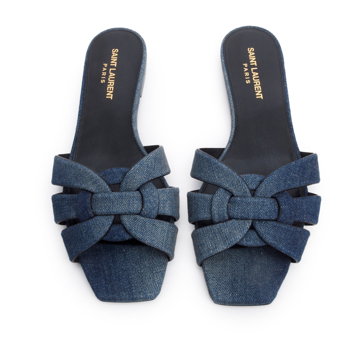 YSL Saint Laurent Tribute Flat Slides Size Travel Bag Denim Blue Shoes