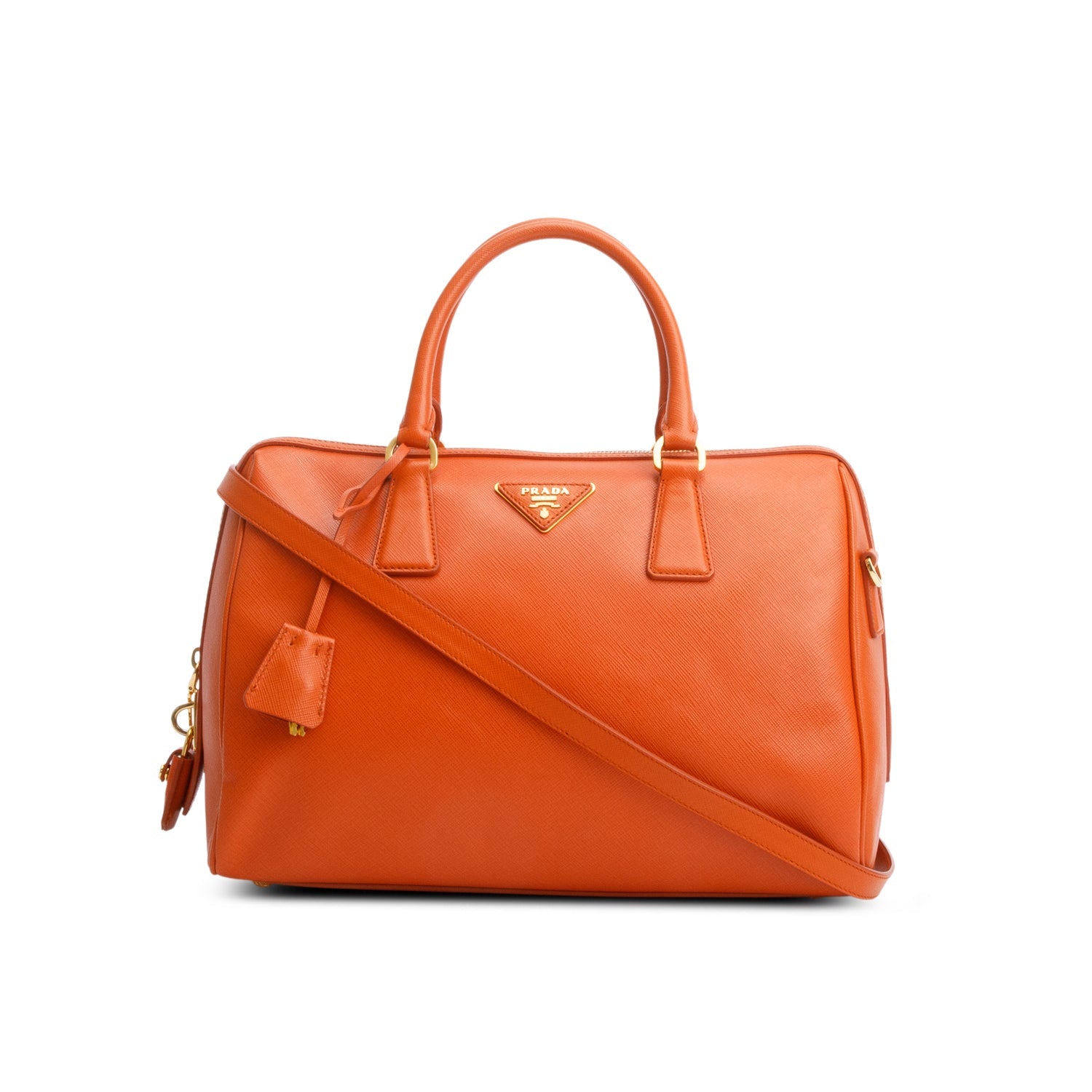 Prada Orange Saffiano Lux Bauletto Bag Leather Travel Bag