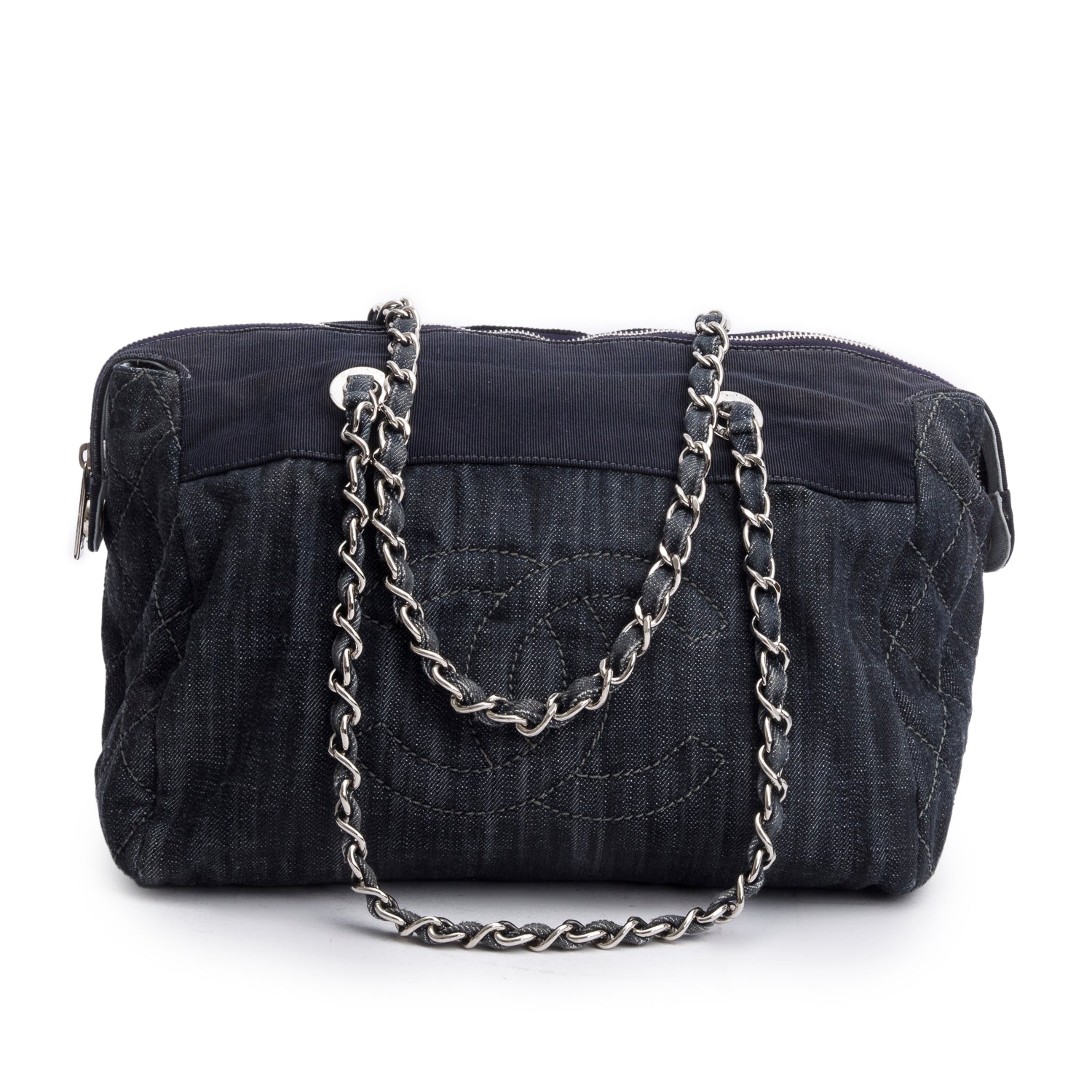 Chanel Denim Grosgrain CC Blue Travel Bag