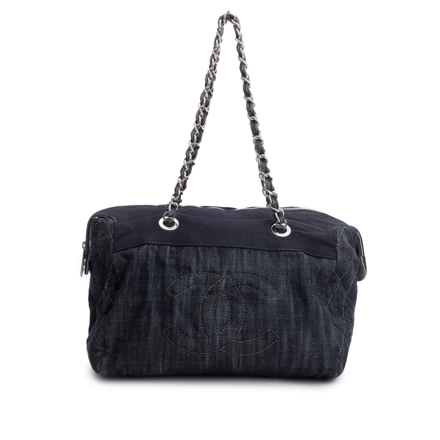 Chanel Denim Grosgrain CC Blue Travel Bag