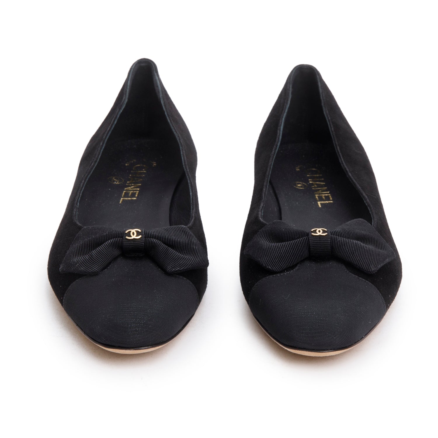 Chanel Suede Grosgrain Interlocking CC Bow Black Shoes