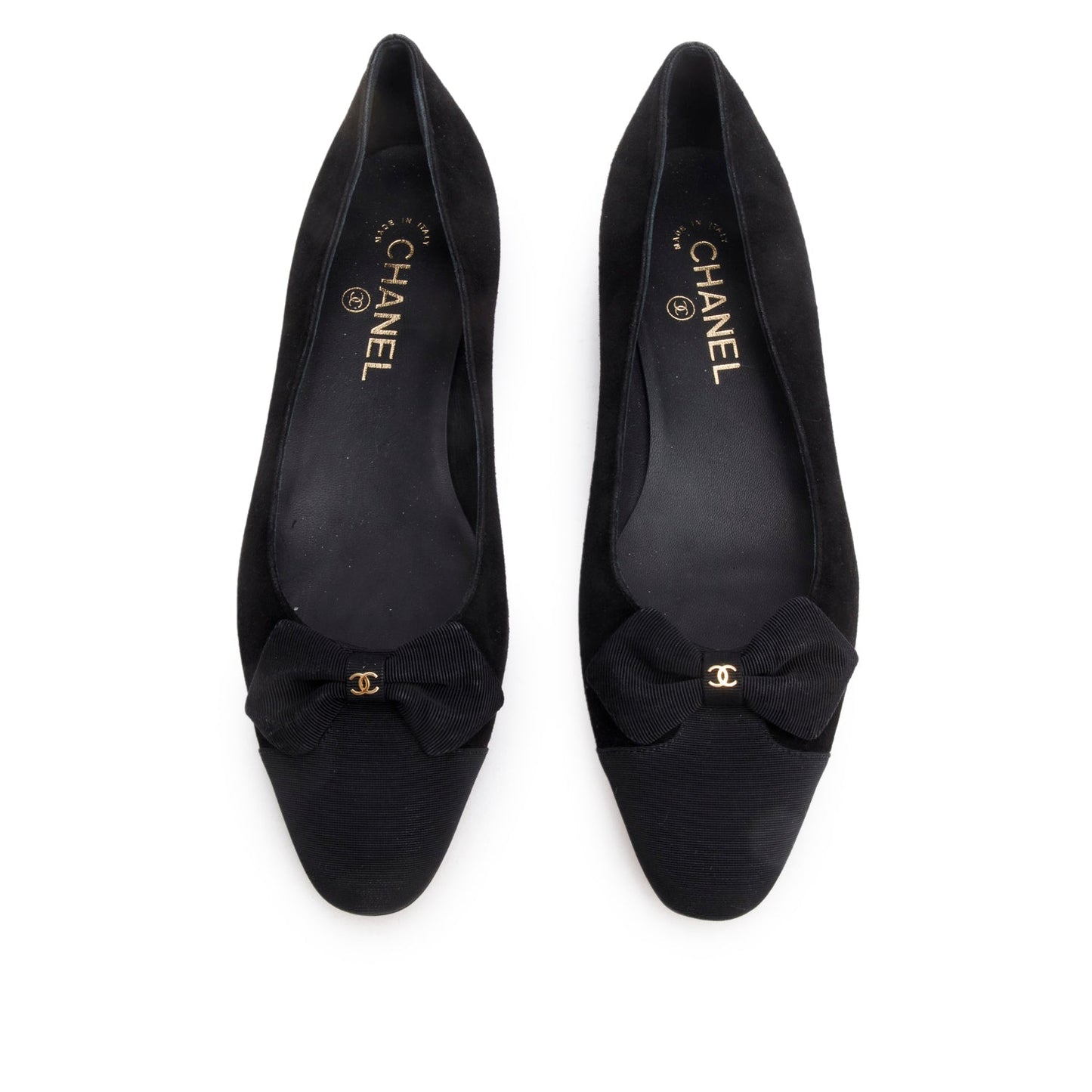 Chanel Suede Grosgrain Interlocking CC Bow Black Shoes