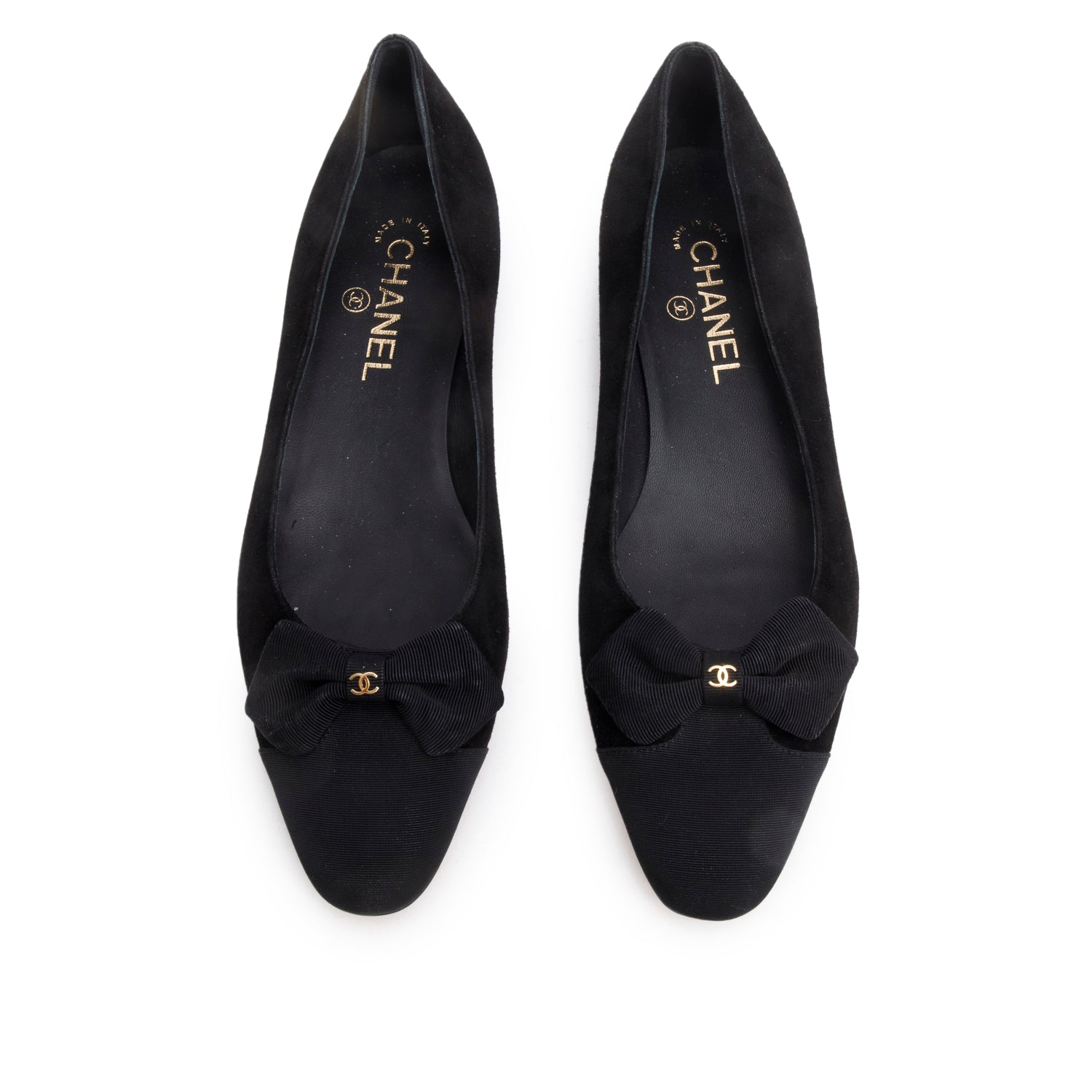 Chanel Suede Grosgrain Interlocking CC Bow Black Shoes