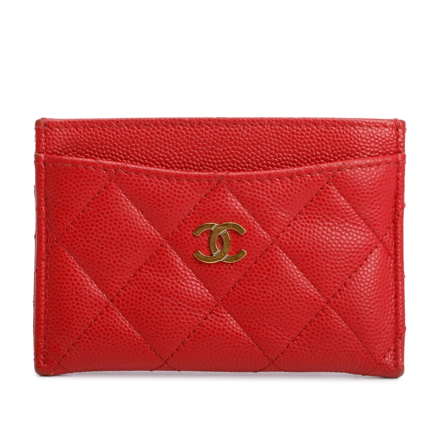 Chanel Caviar Classic Card Holder Leather Red Wallet Case