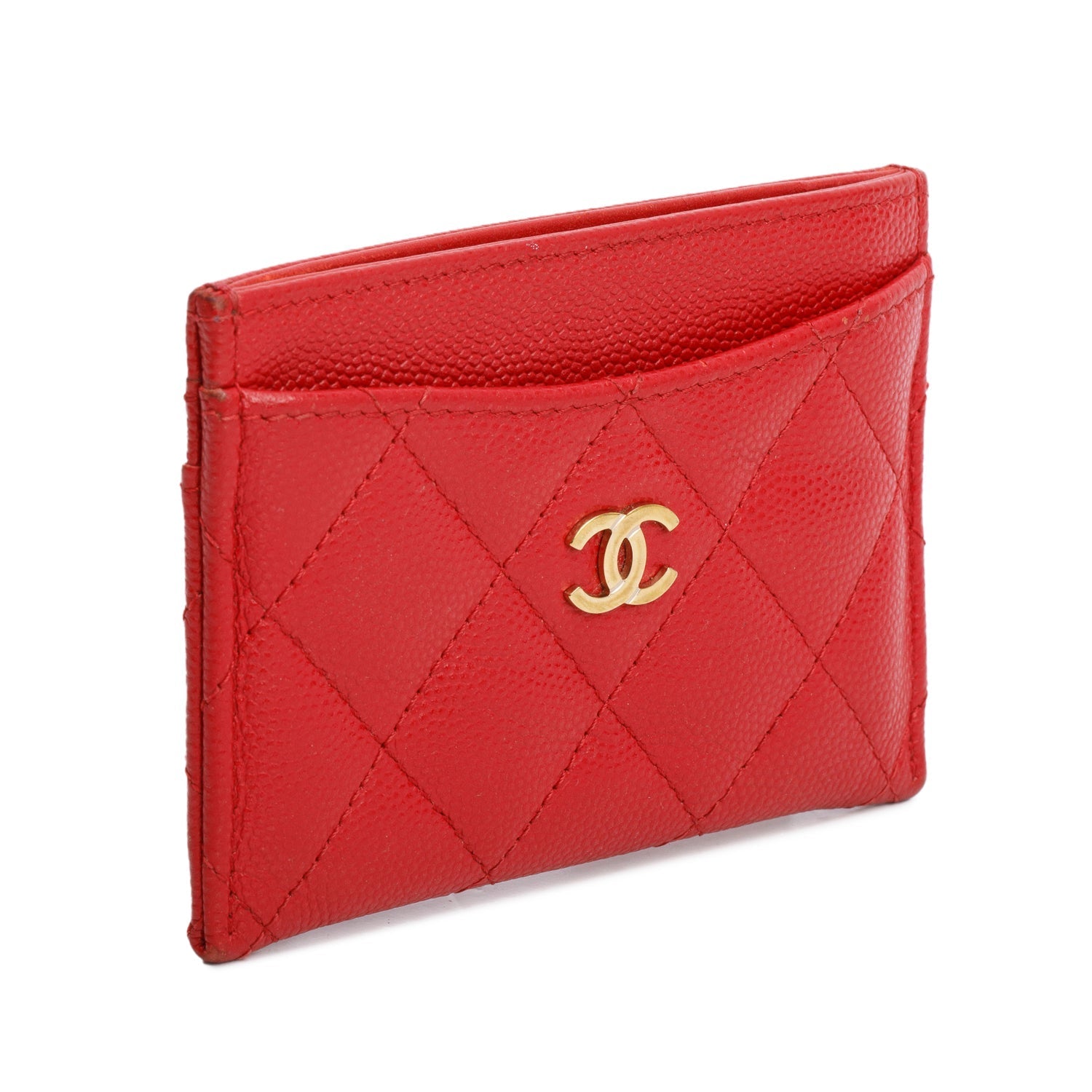 Chanel Caviar Classic Card Holder Leather Red Wallet Case