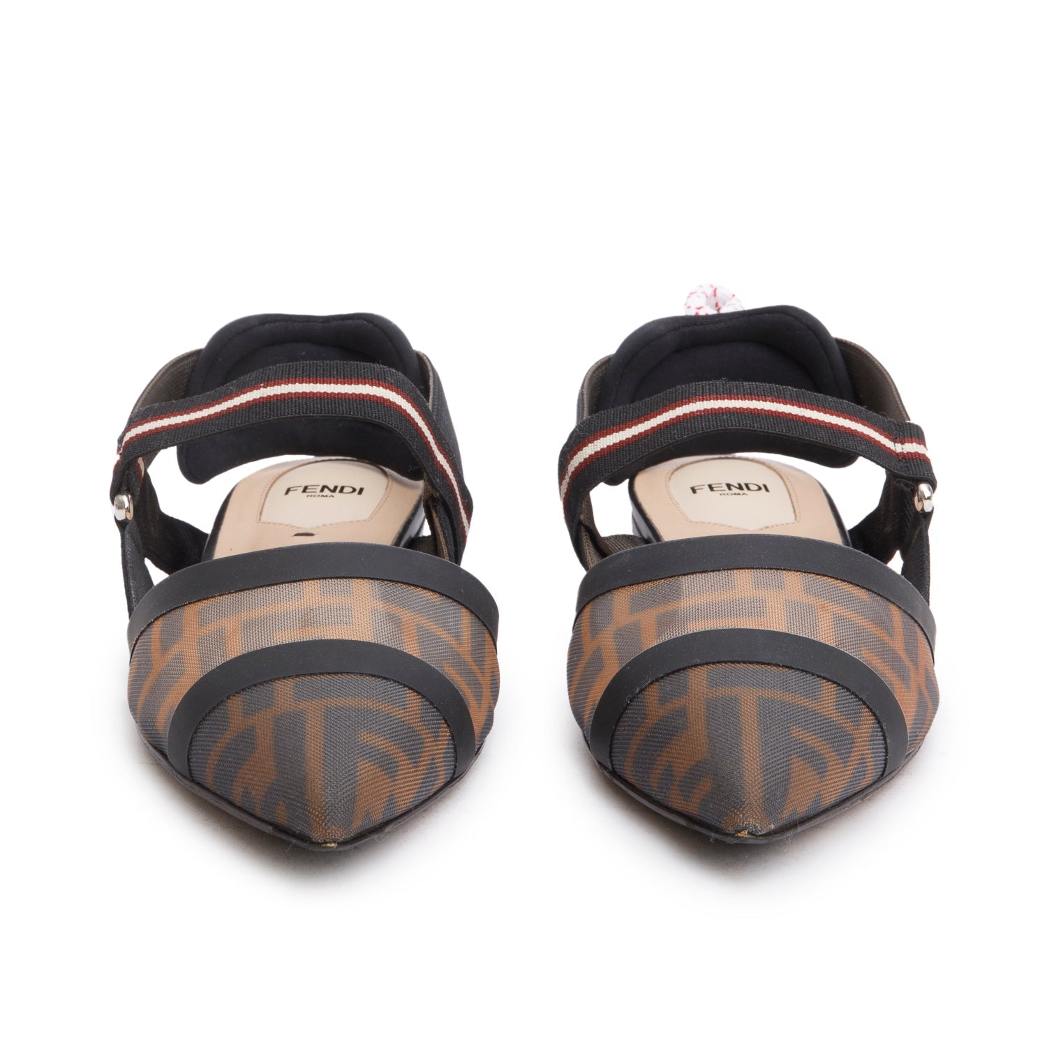 Fendi Ff Zucca Colibri Mesh Slingback Flat Mules Brown Shoes