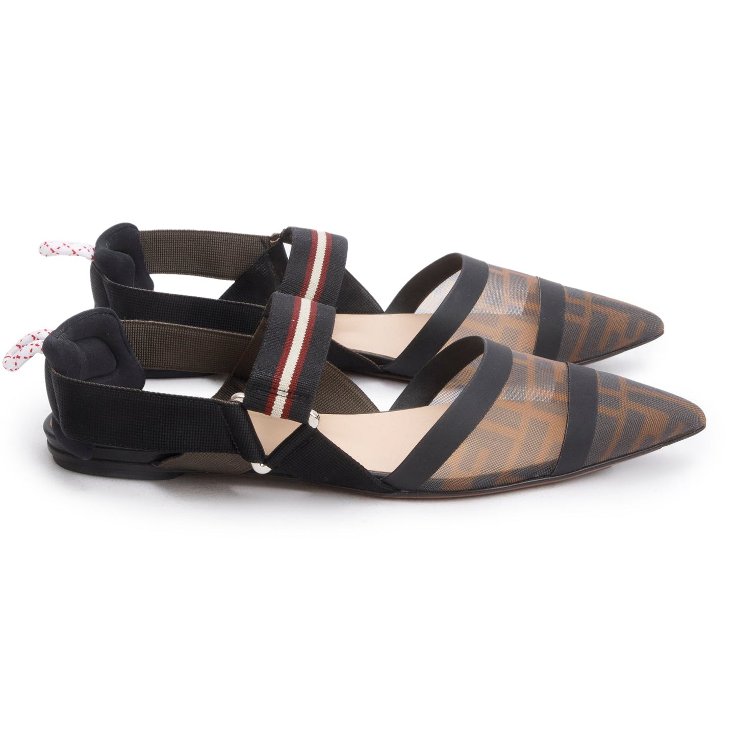 Fendi Ff Zucca Colibri Mesh Slingback Flat Mules Brown Shoes