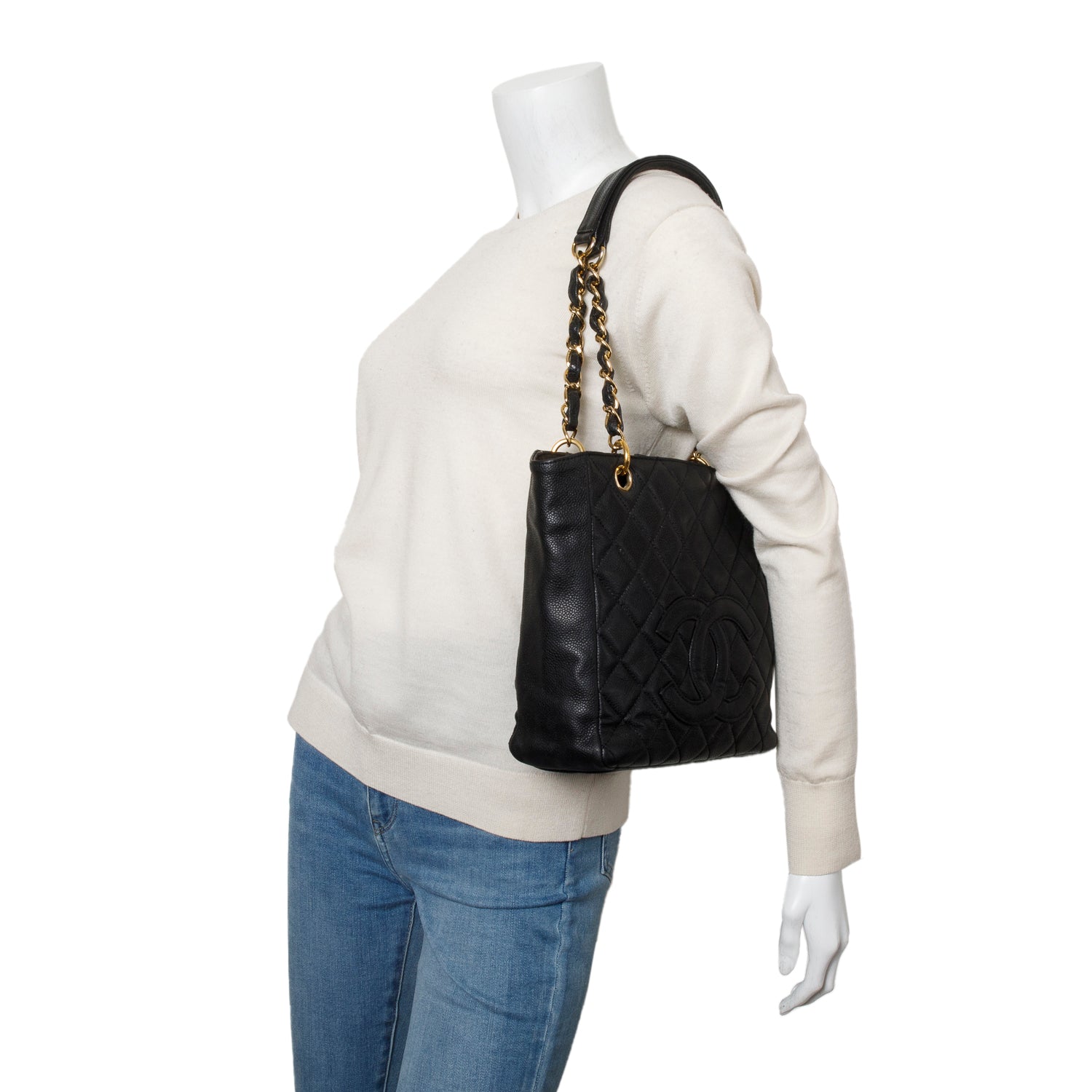 Chanel Caviar Quilted Petite Shopping PST Black Travel Bag
