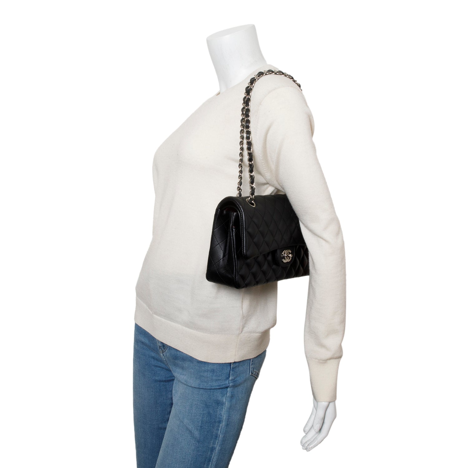 Chanel Quilted Classic Double Flap Leather Lambskin Black Travel Bag 10
