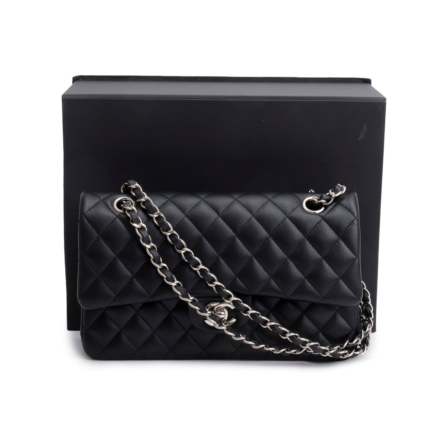 Chanel Quilted Classic Double Flap Leather Lambskin Black Travel Bag 10