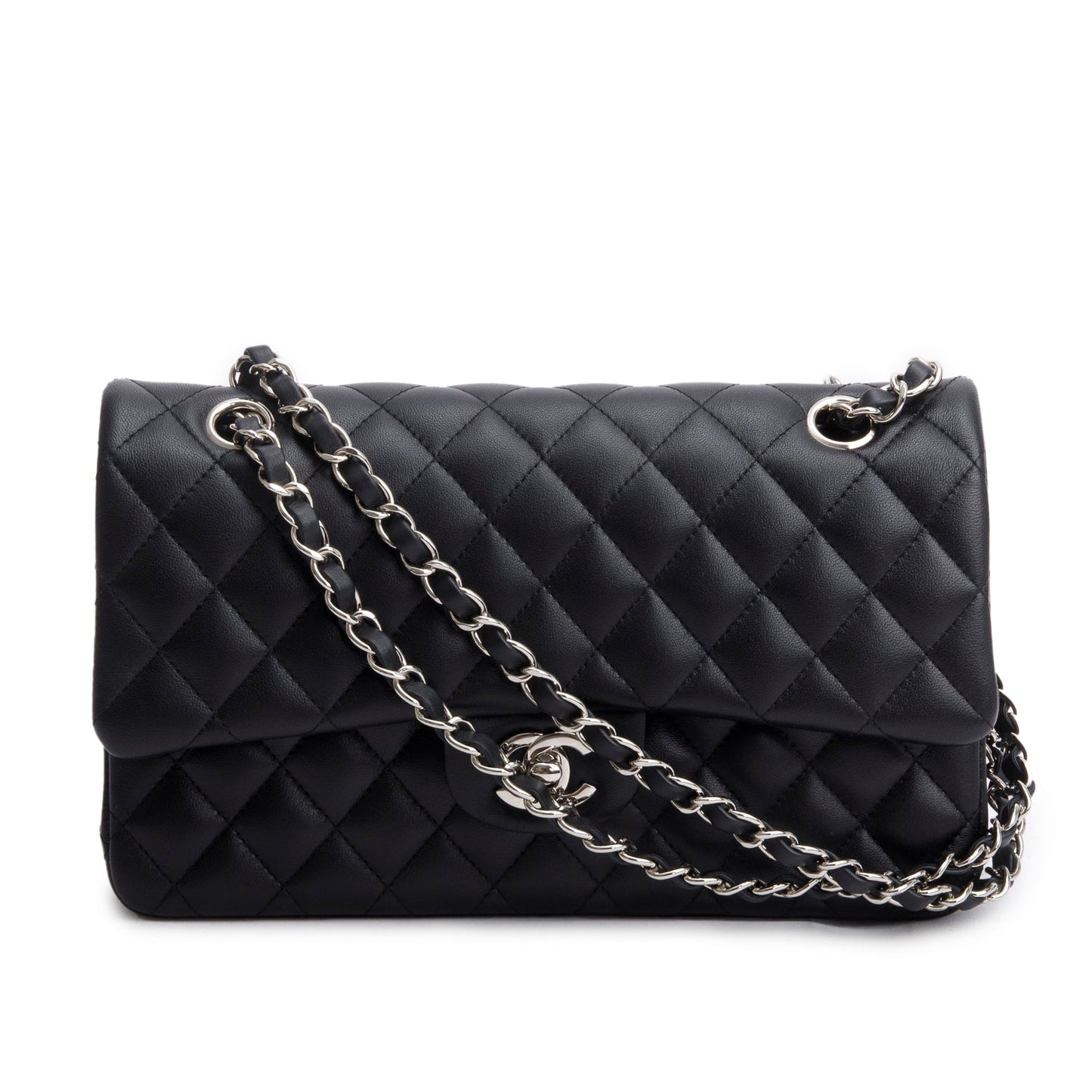 Chanel Quilted Classic Double Flap Leather Lambskin Black Travel Bag 10