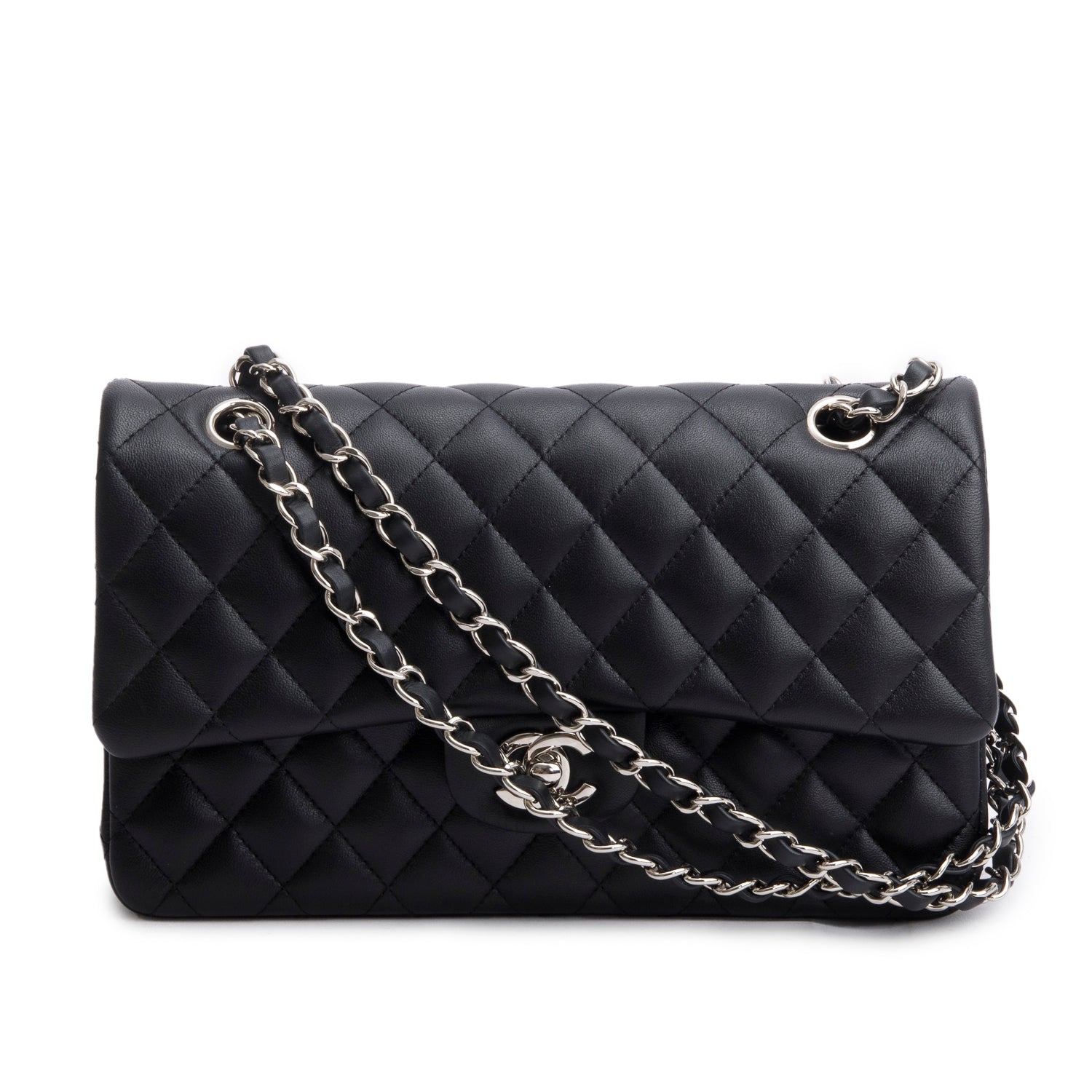 Chanel Quilted Classic Double Flap Leather Lambskin Black Travel Bag 10
