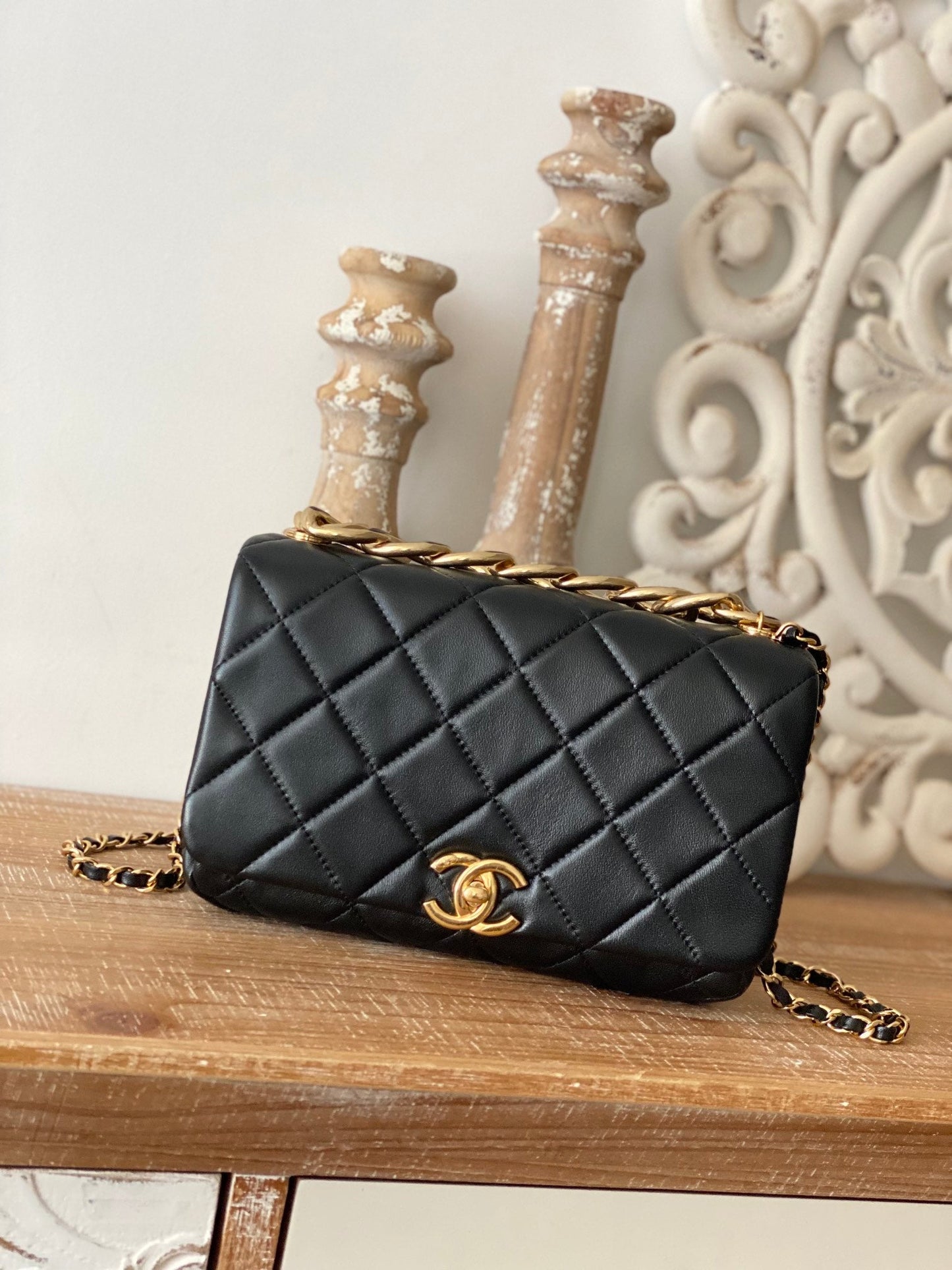 CHLLarge 23cm 9in Black Flap Handbag