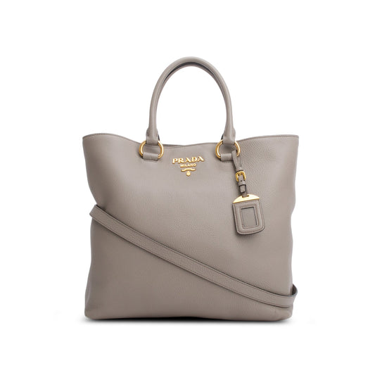 Prada Grey Vitello Phenix Convertible Shopper Tote Handbag Tote Bag