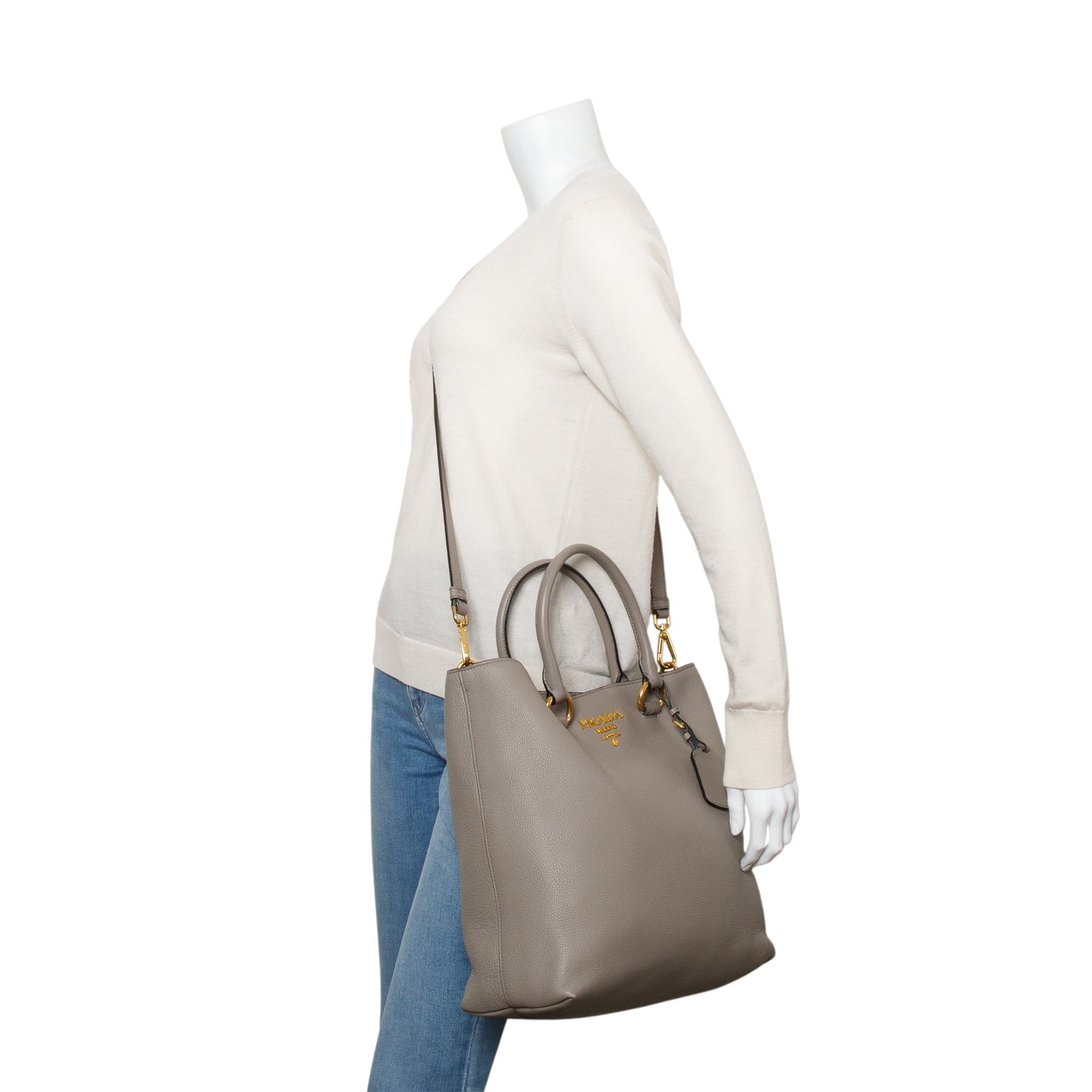Prada Grey Vitello Phenix Convertible Shopper Tote Handbag Tote Bag