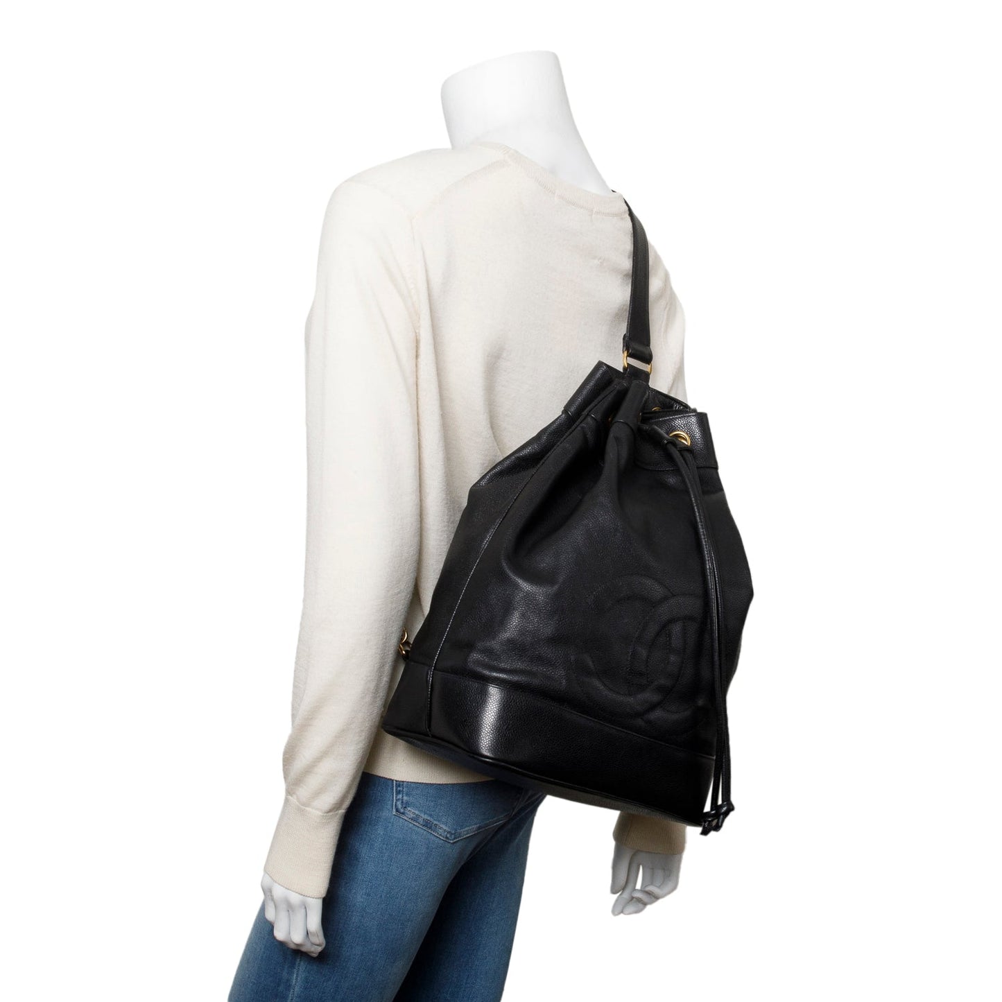 Chanel Caviar Drawstring Sling Black Jewelry