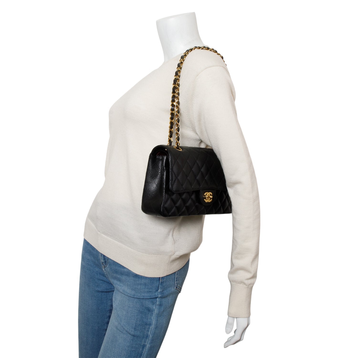 Chanel Caviar Classic Double Flap Black Travel Bag 11