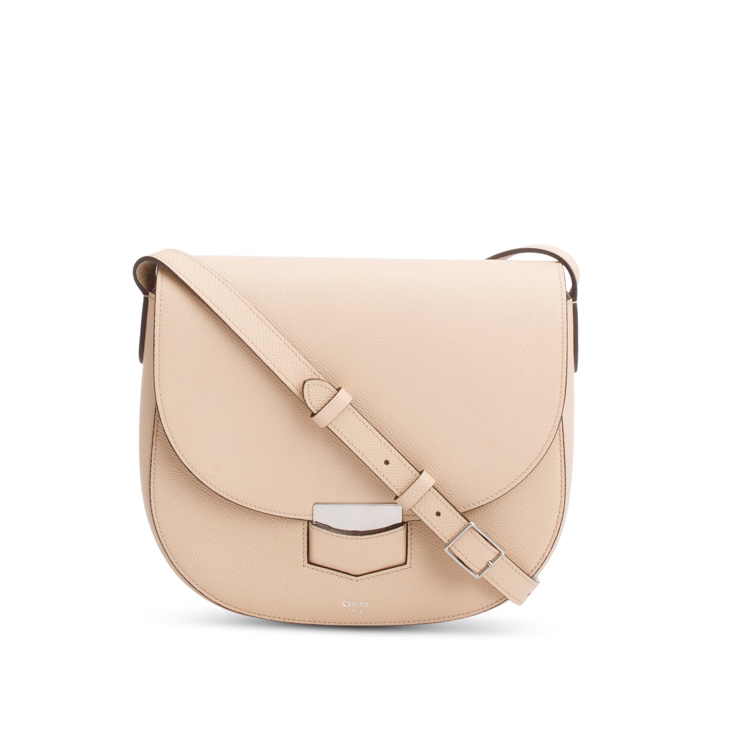 Celine Grained Calfskin Trotteur Crossbody Bag Beige Medium
