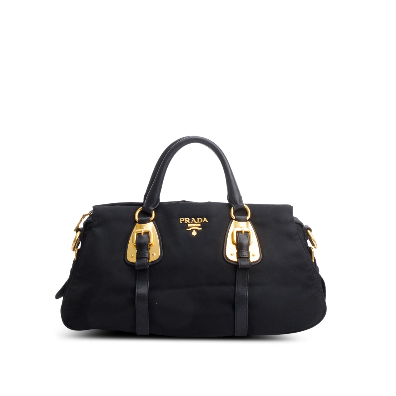 Prada Tessuto Soft Calf Handle Bag Nylon Black Travel Bag