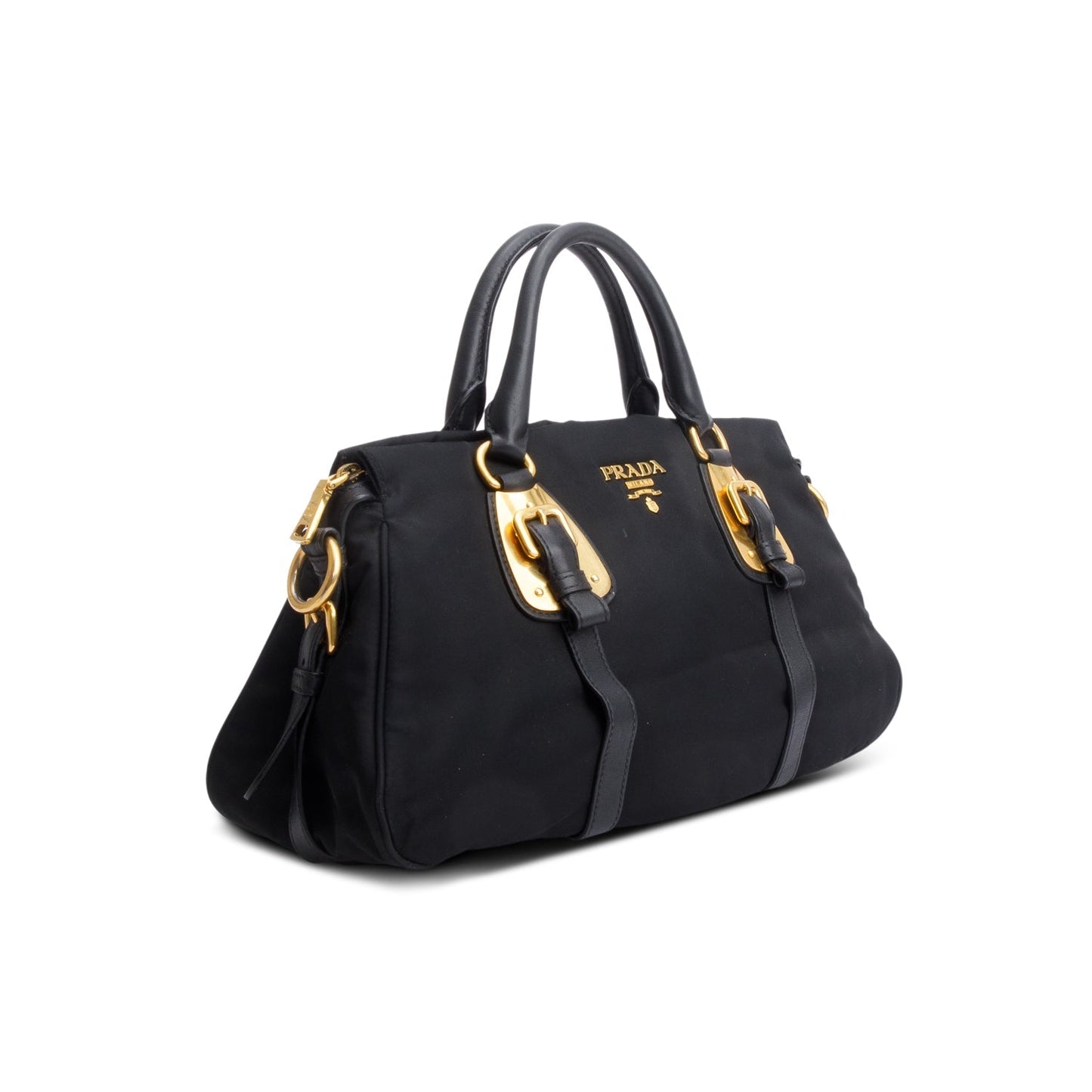 Prada Tessuto Soft Calf Handle Bag Nylon Black Travel Bag
