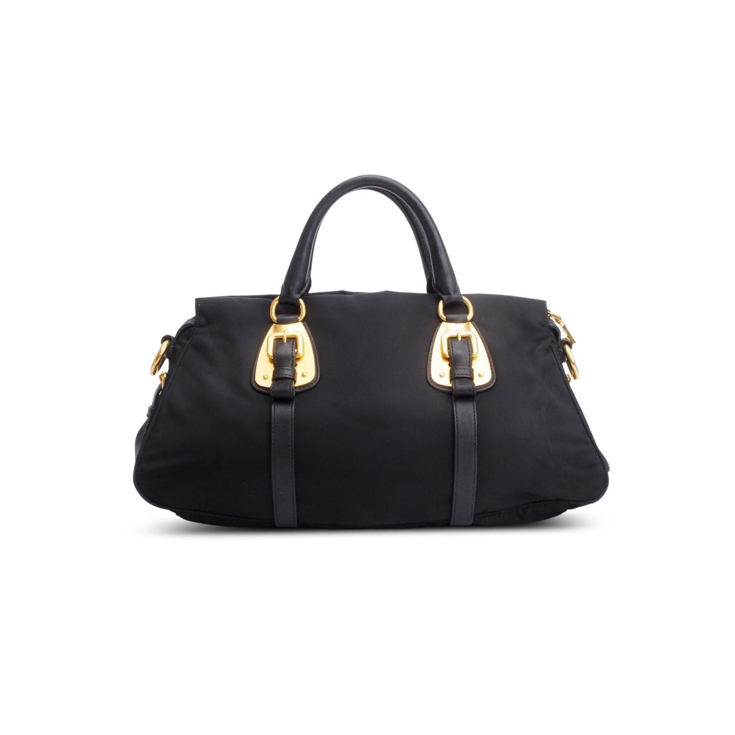 Prada Tessuto Soft Calf Handle Bag Nylon Black Travel Bag