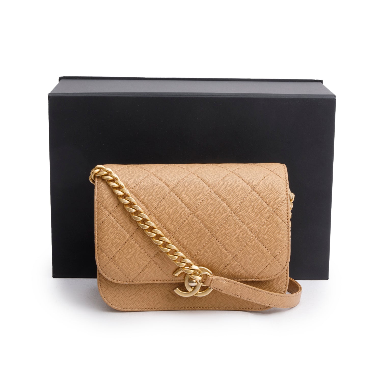 Chanel Caviar Messenger Beige Travel Bag