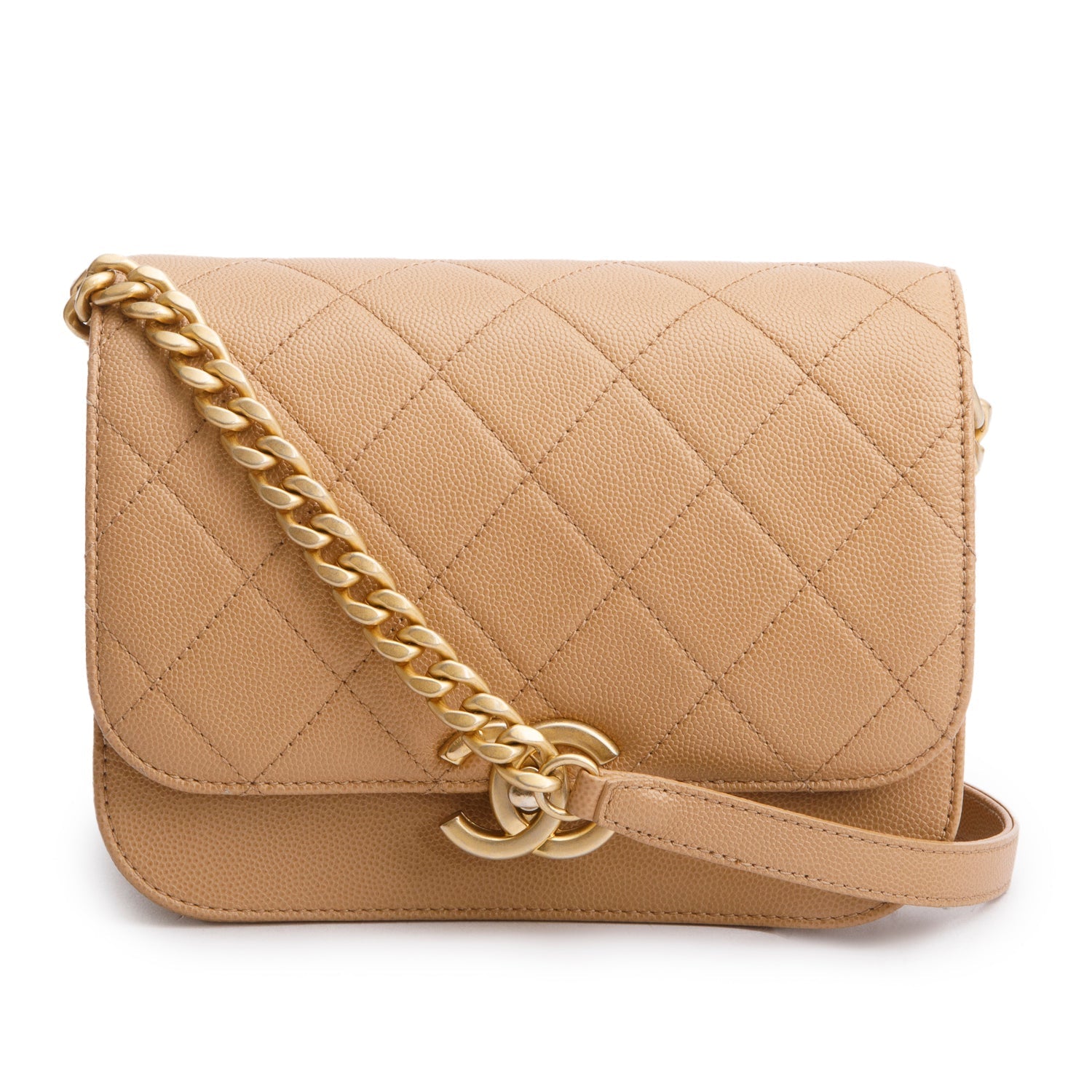 Chanel Caviar Messenger Beige Travel Bag