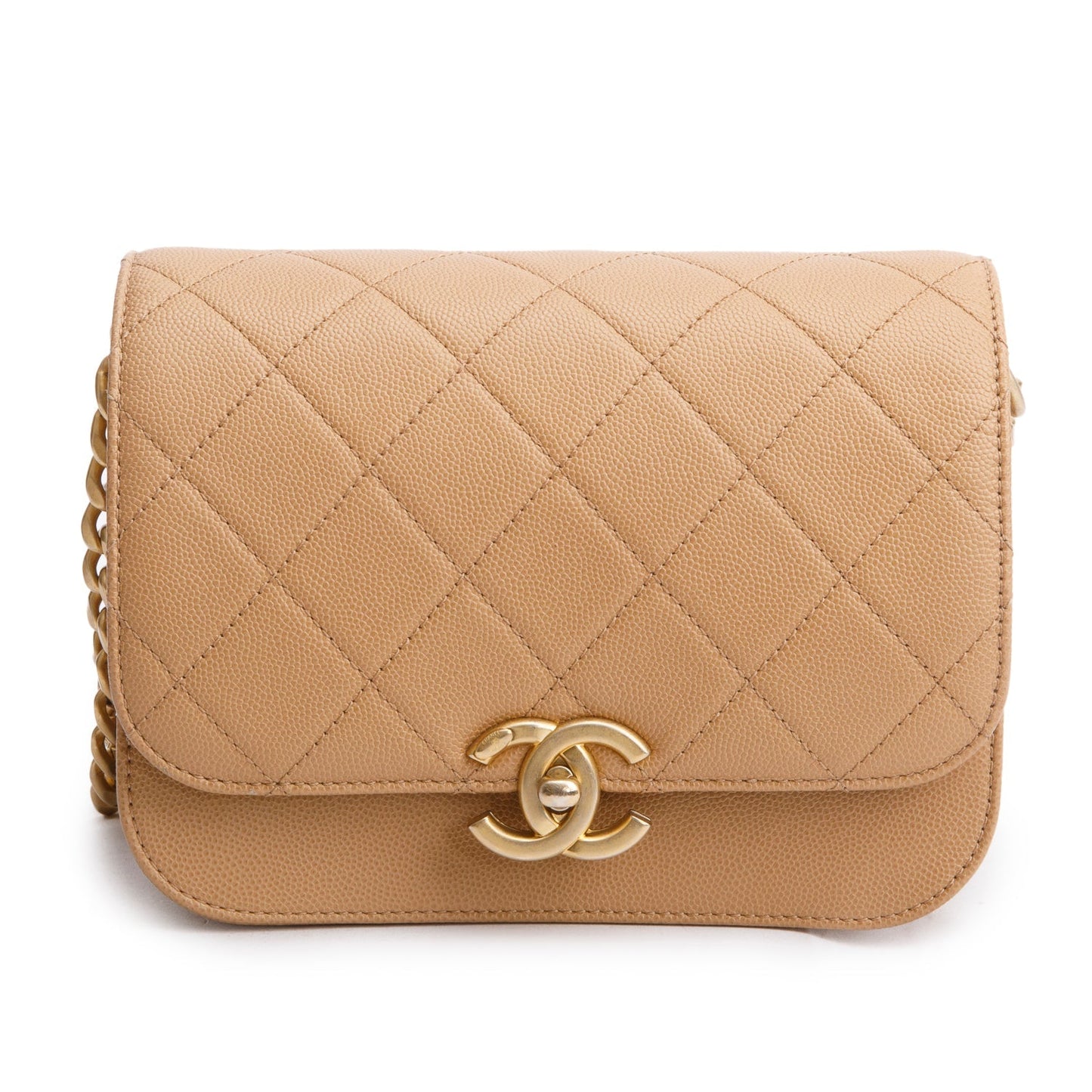 Chanel Caviar Messenger Beige Travel Bag