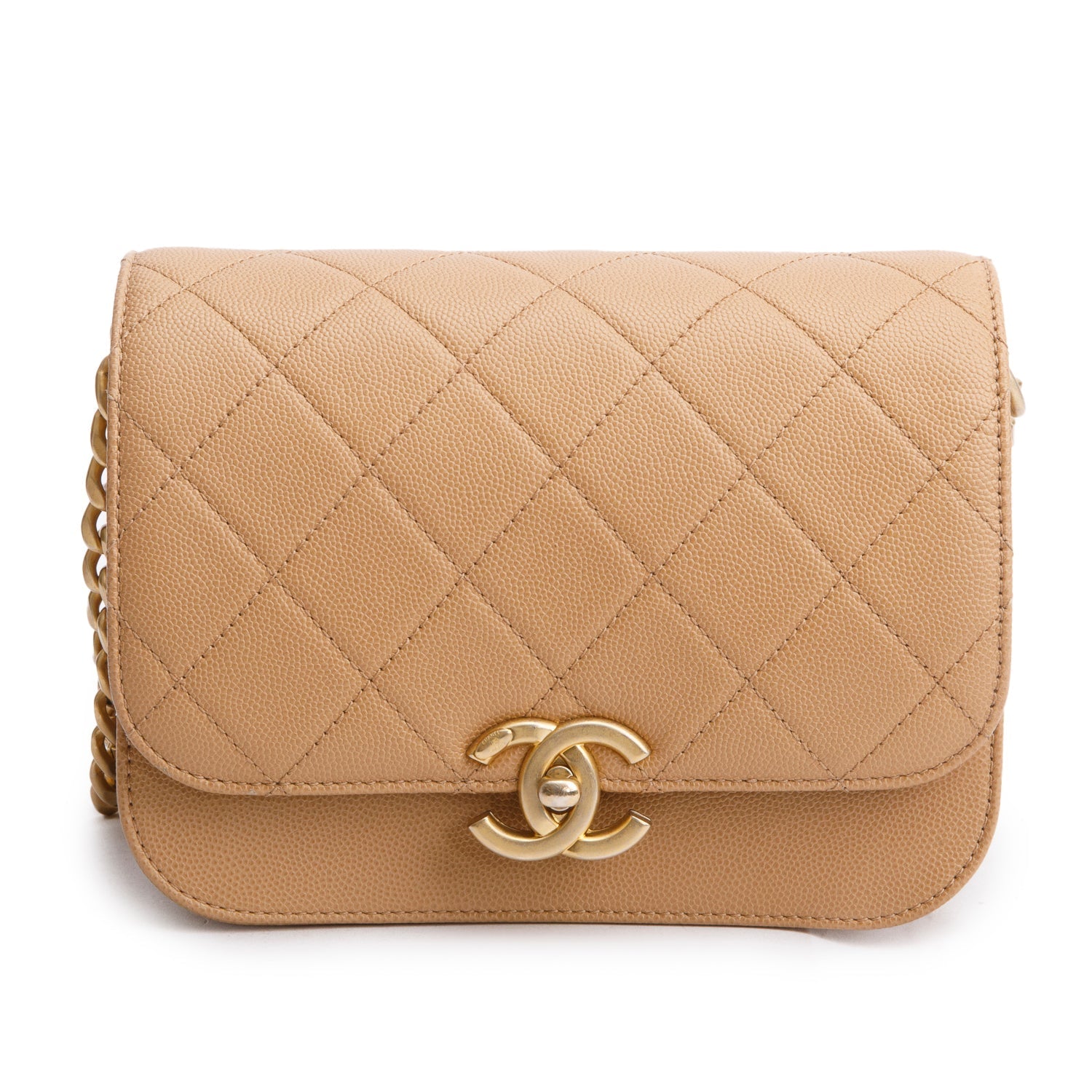 Chanel Caviar Messenger Beige Travel Bag