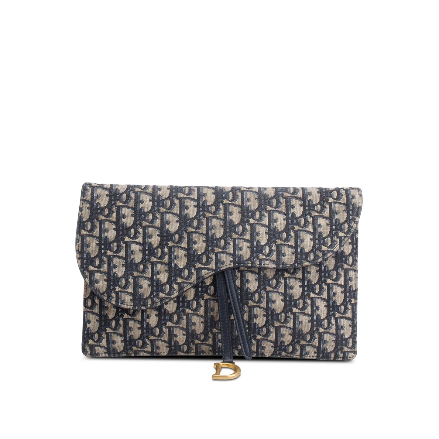 Dior Christian Oblique Jacquard Saddle Pouch Handbag Canvas Blue Travel Bag