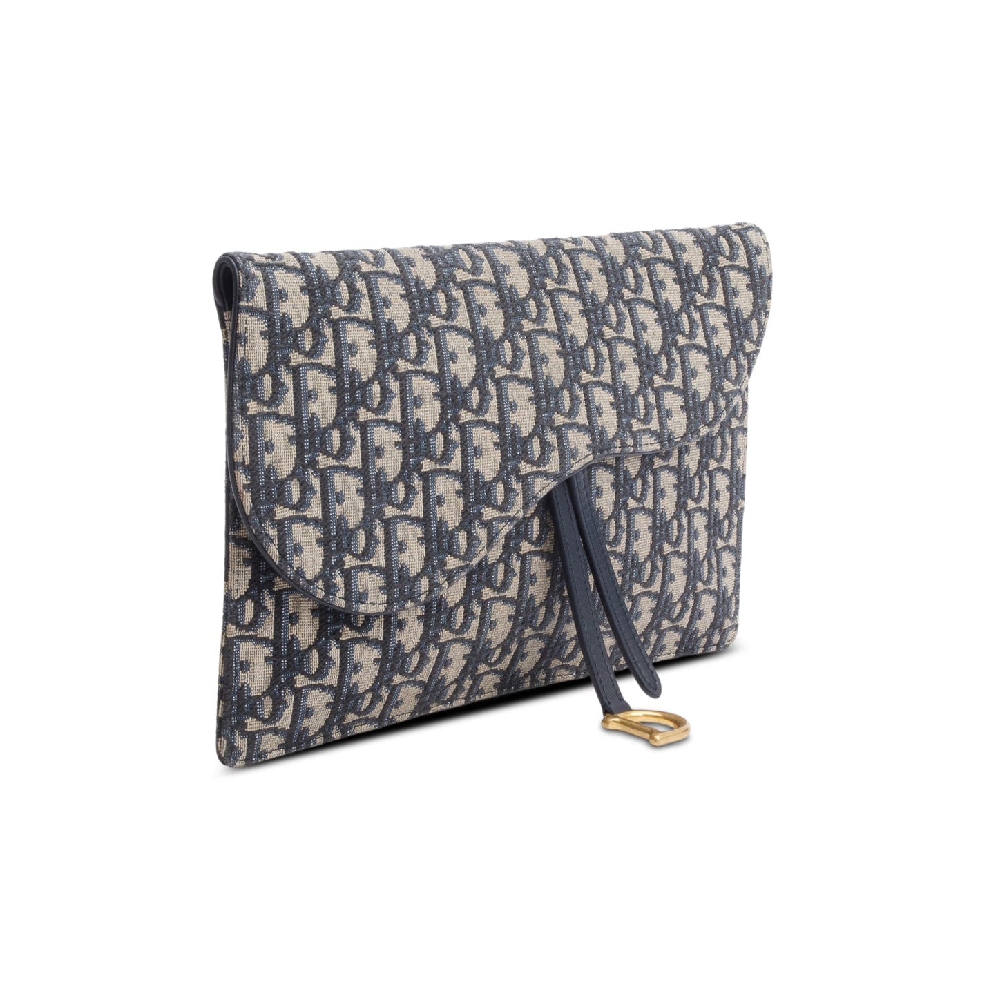 Dior Christian Oblique Jacquard Saddle Pouch Handbag Canvas Blue Travel Bag