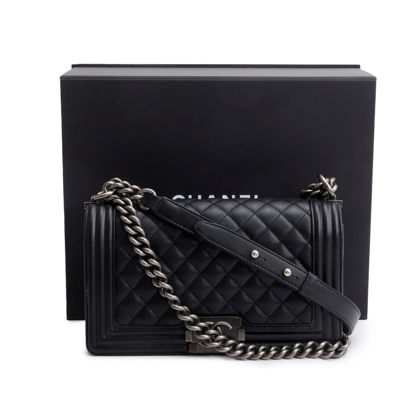 Chanel Caviar Quilted Boy Black Travel Bag Box Receipt