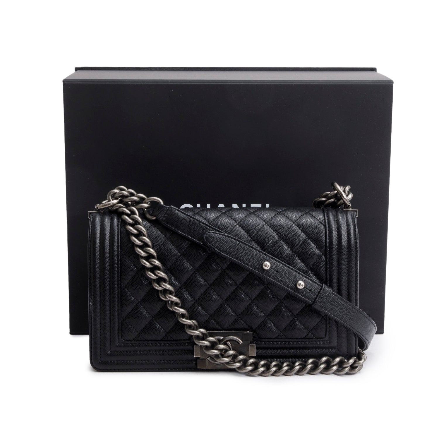 Chanel Caviar Quilted Boy Black Travel Bag Box Receipt