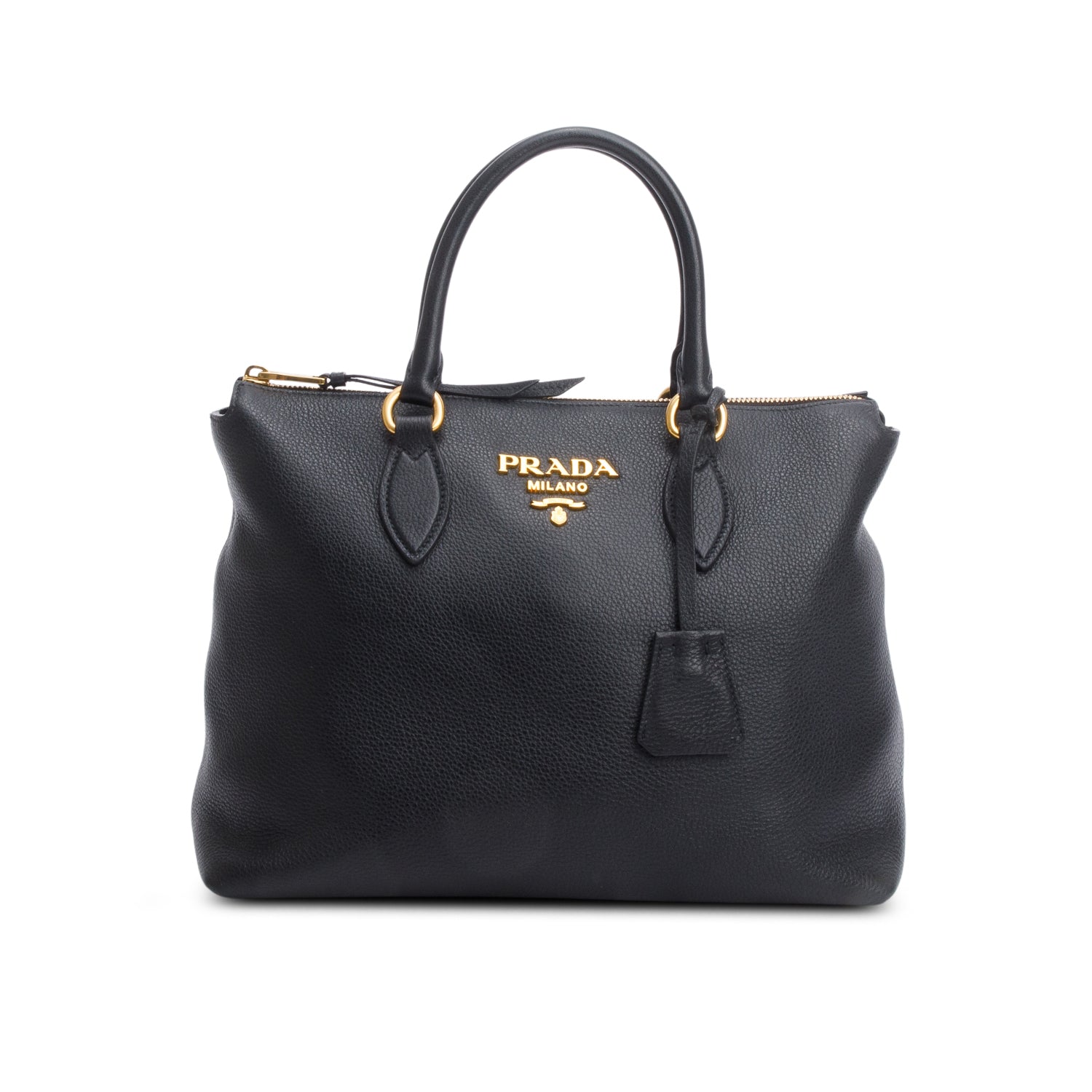 Prada Vitello Daino Zip Tote Handbag Black Small Tote Bag