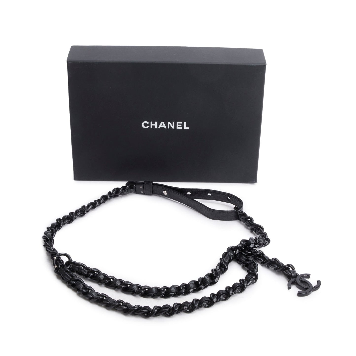 Chanel So CC Woven Caviar Link Leather Black Belt