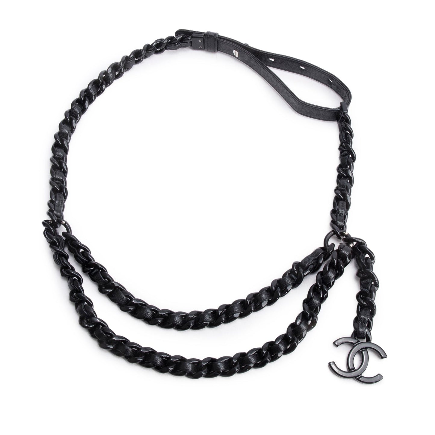 Chanel So CC Woven Caviar Link Leather Black Belt