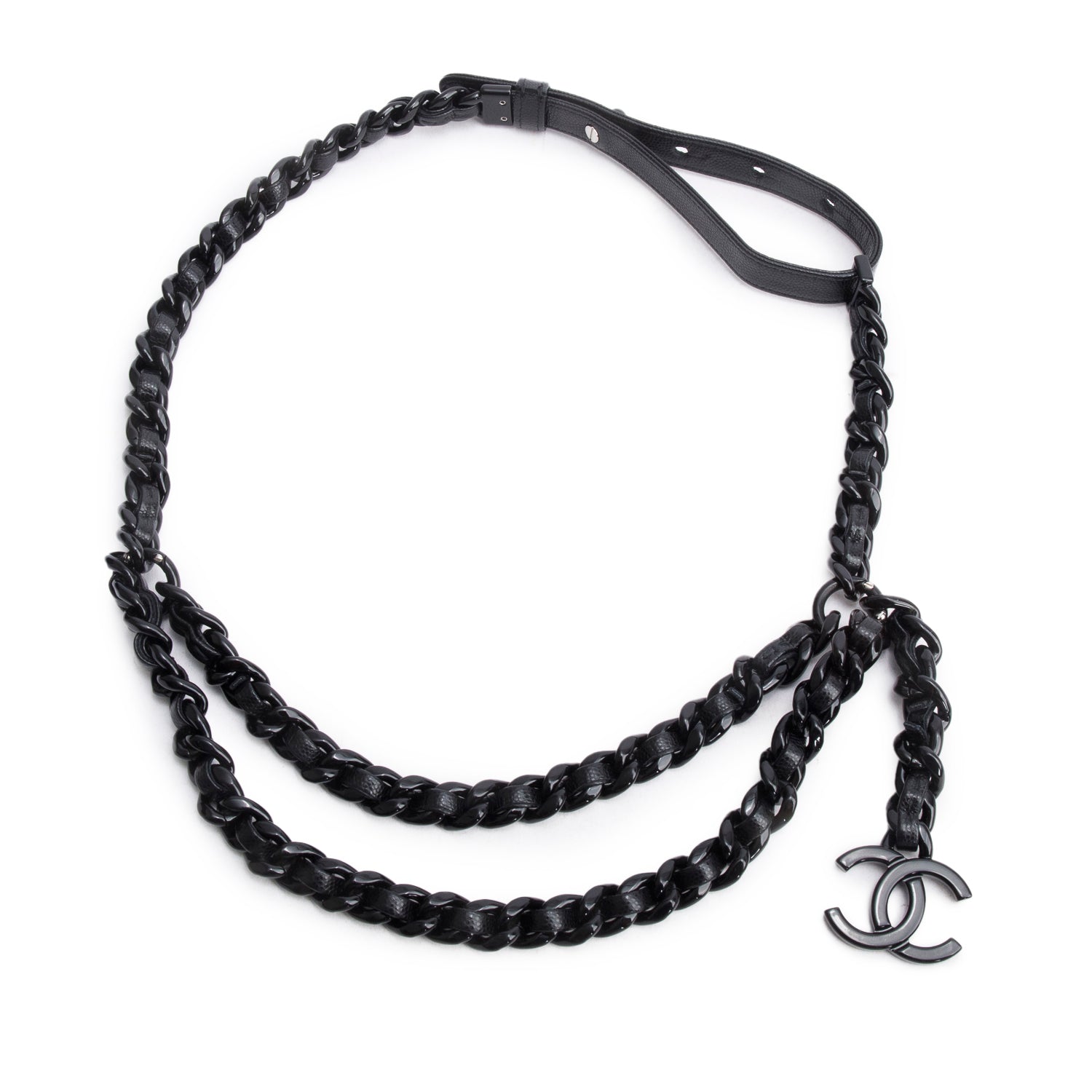 Chanel So CC Woven Caviar Link Leather Black Belt