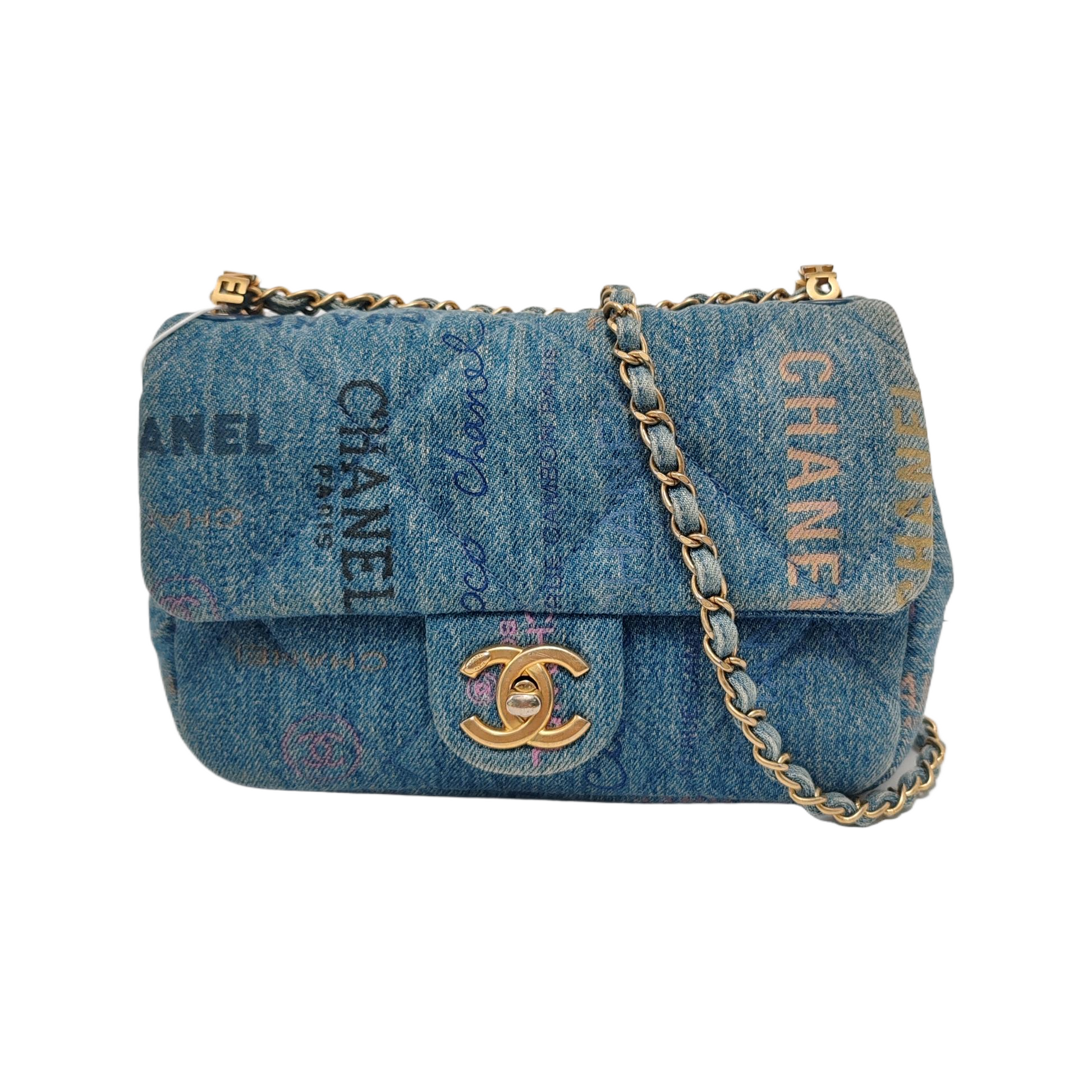 Chanel Classic Flap Rectangular Denim Jeans Hardware Blue Gold Mini Bag