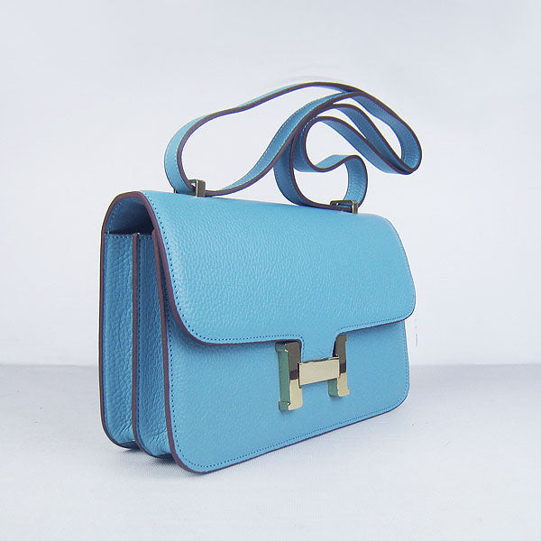 Hermes Luxury Calf Message Bag H Light Golden Leather Blue Travel Bag