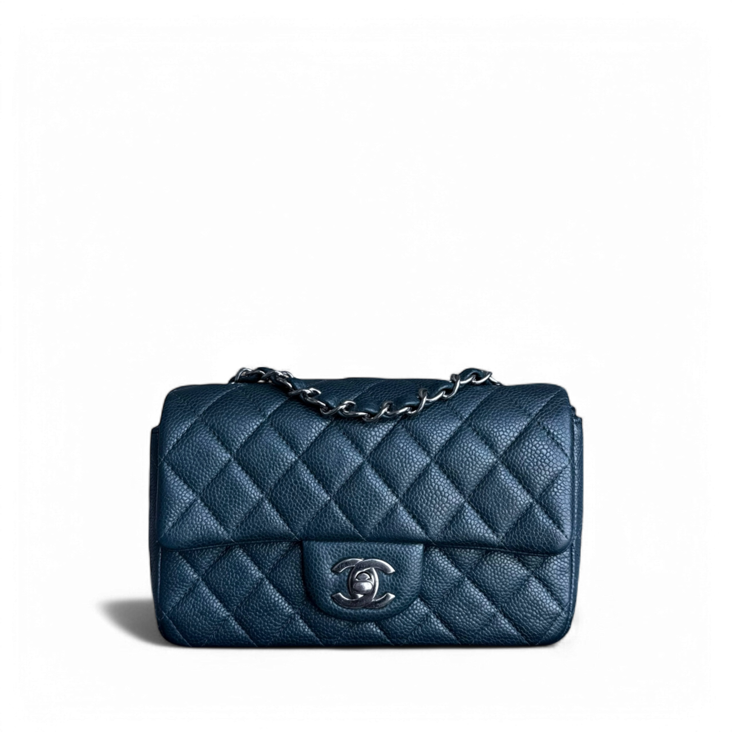 Chanel Classic Flap Mini 20CM Caviar Quilted Dark Blue Green Silver Hardware Series 20 Jewelry