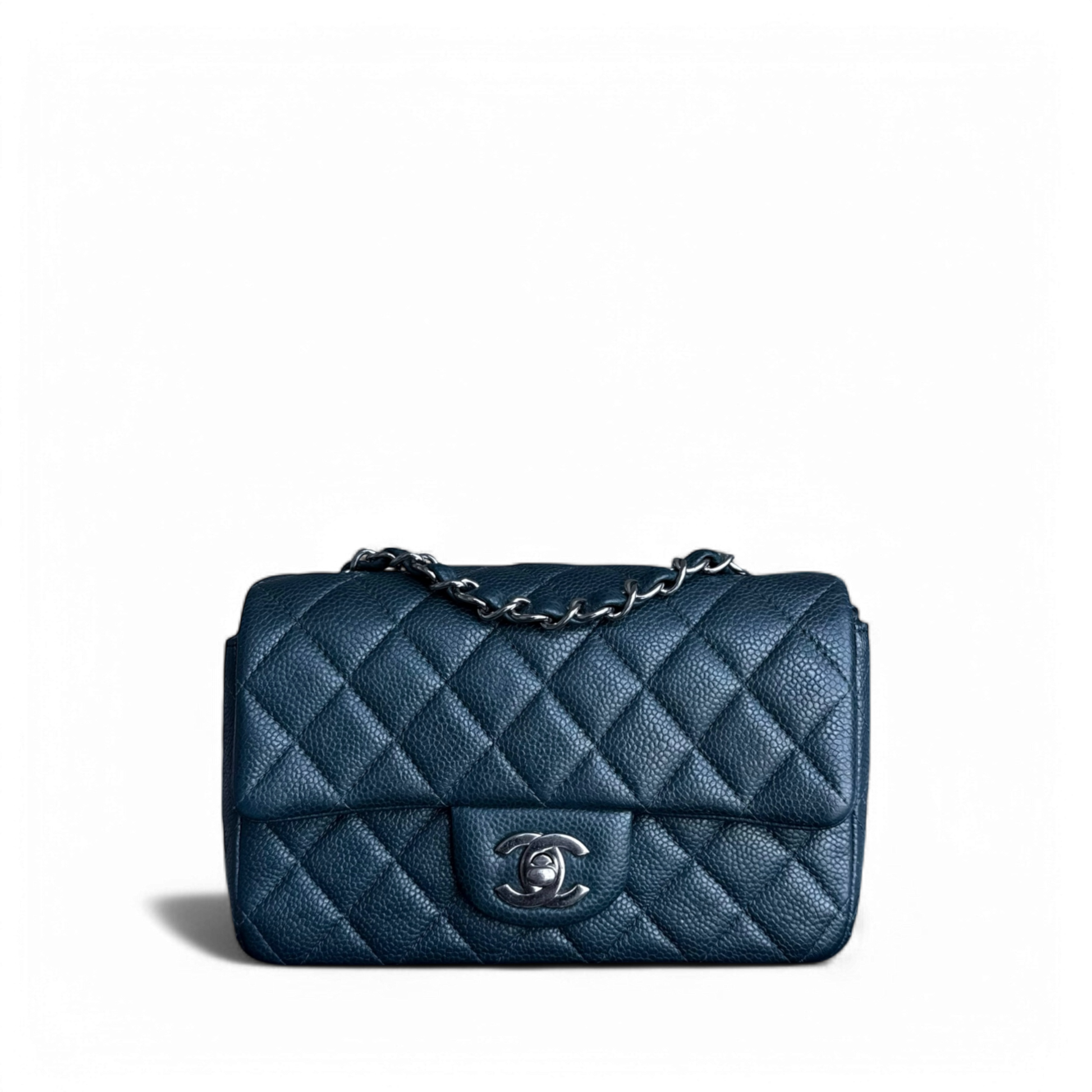 Chanel Classic Flap Mini 20CM Caviar Quilted Dark Blue Green Silver Hardware Series 20 Jewelry