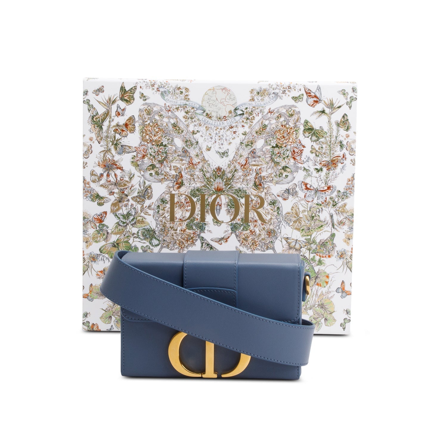 Dior Christian Montaigne Box Bag Leather Blue Travel Bag