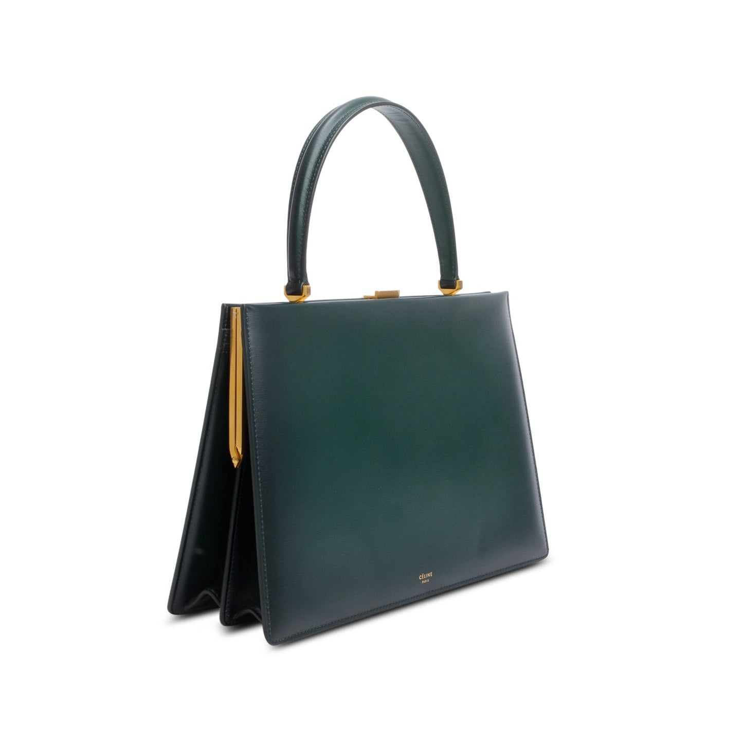 Celine Clasp Bag Leather Green Travel Bag