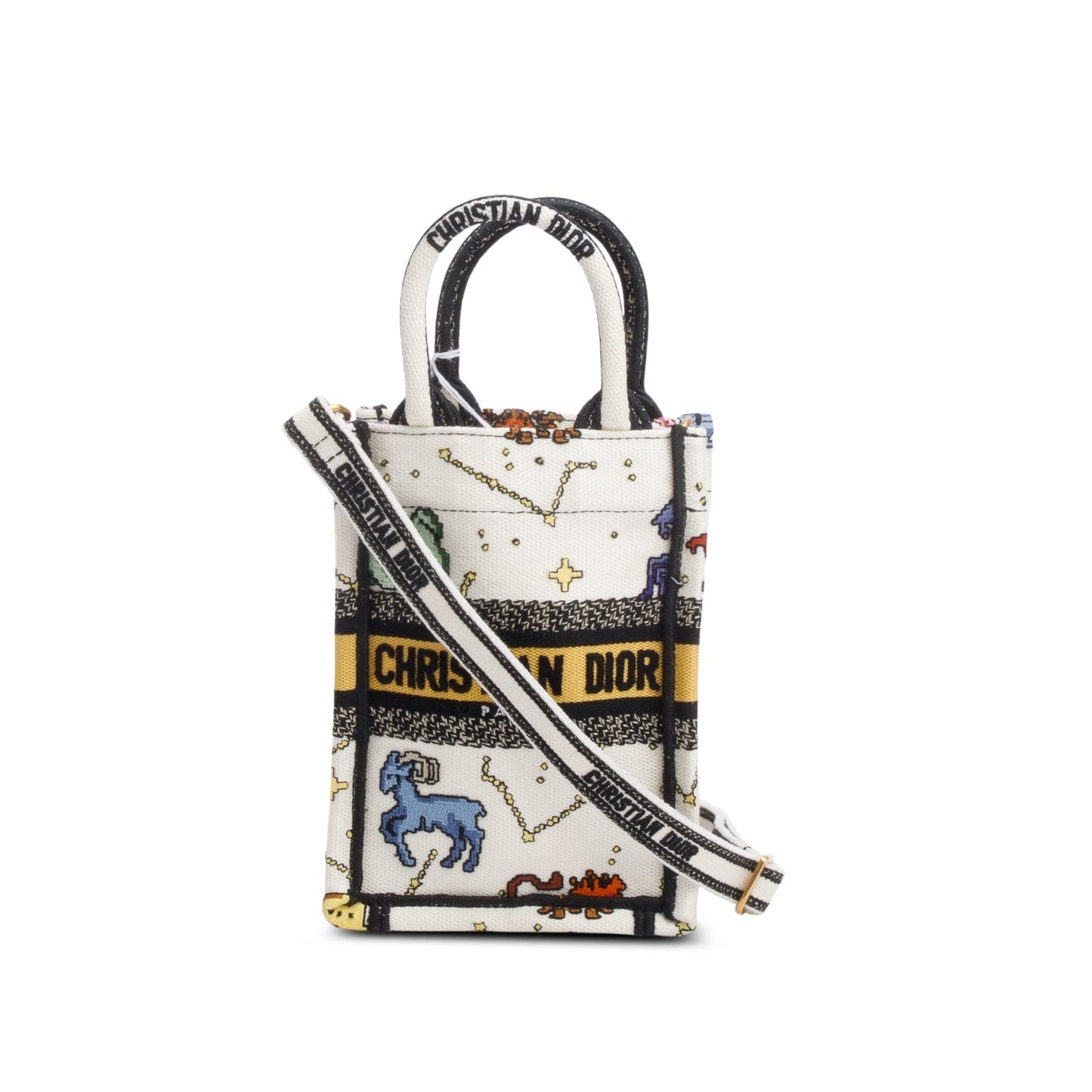 Dior Christian Embroidered Pixel Zodiac Mini Book Tote Canvas Tote Bag