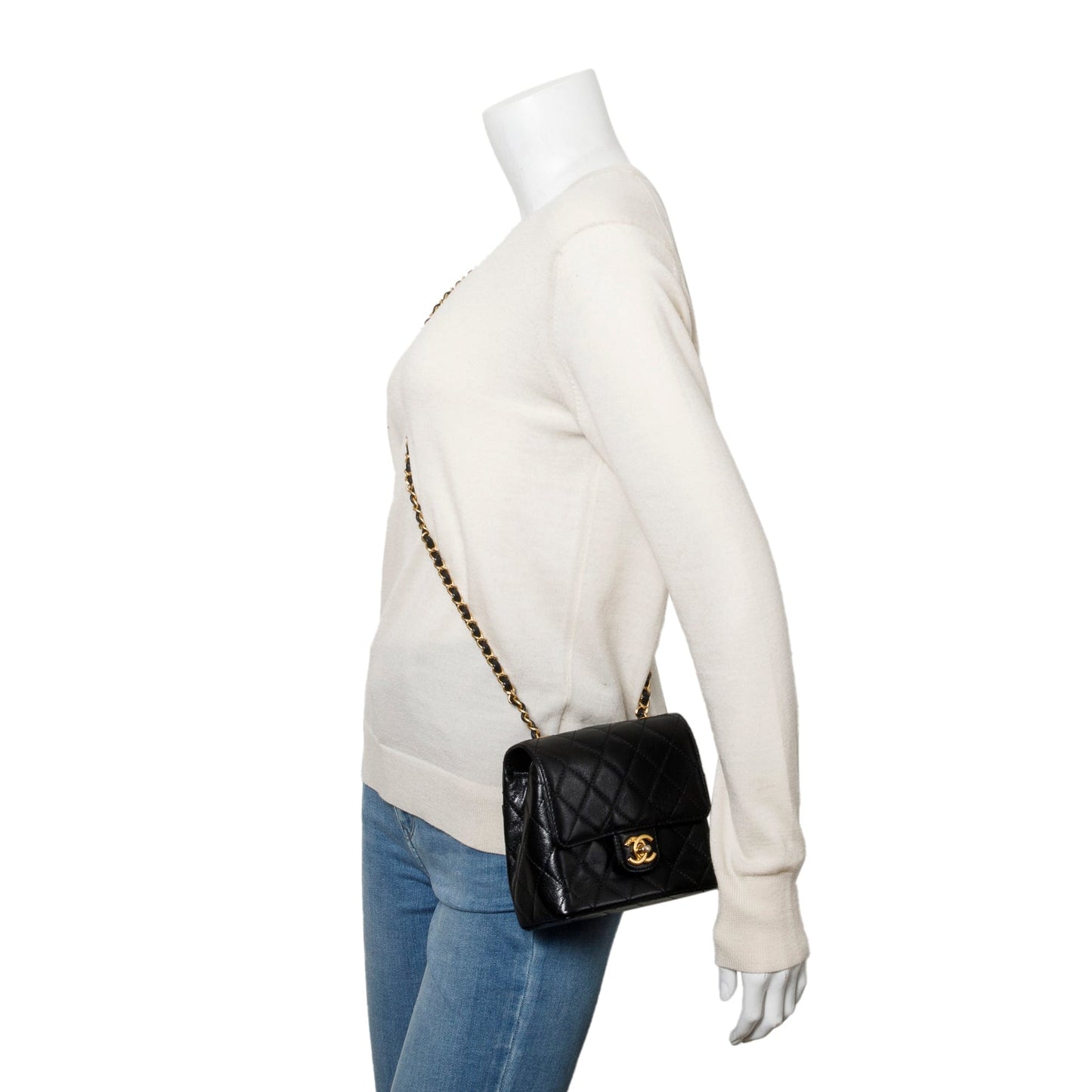 Chanel Goatskin Retro Classic Square Flap Black Travel Bag