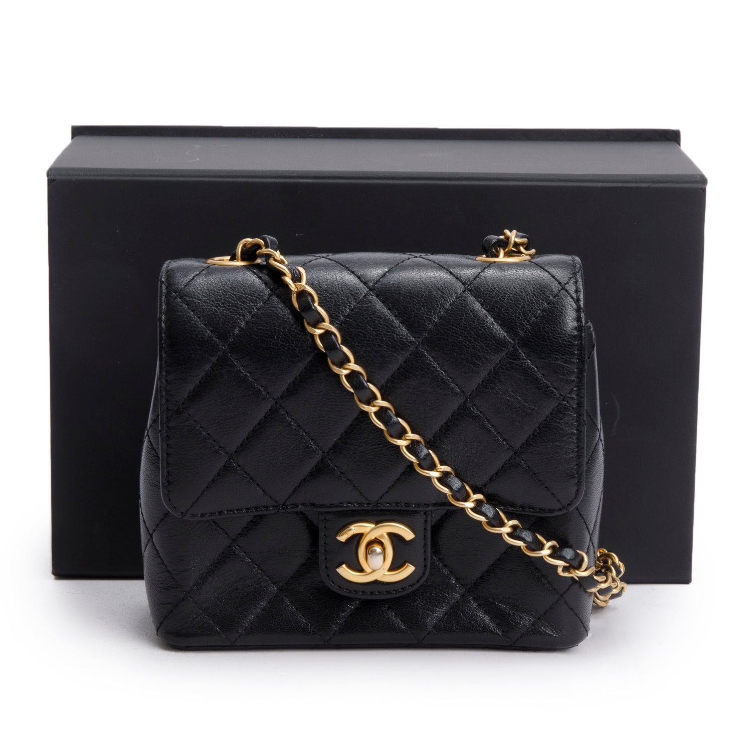 Chanel Goatskin Retro Classic Square Flap Black Travel Bag