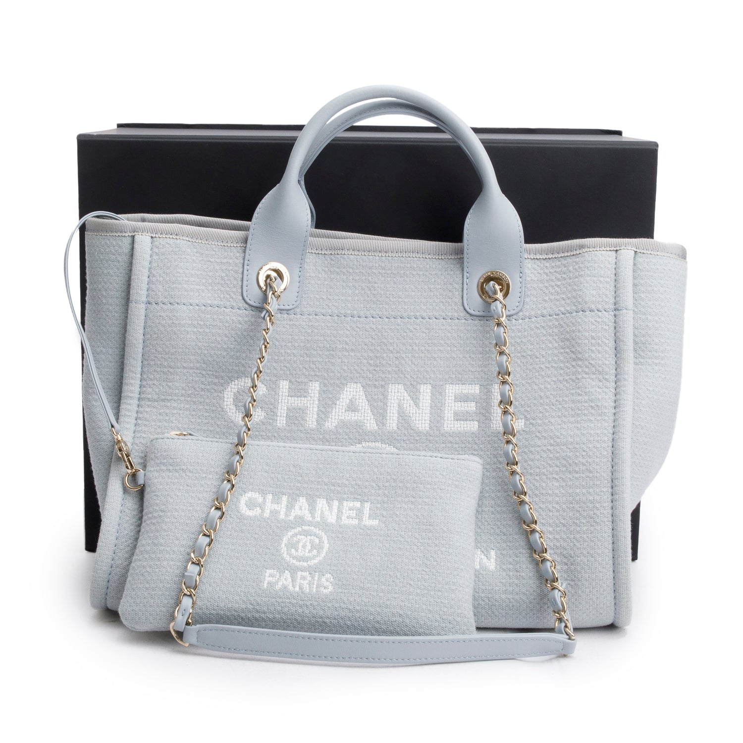 Chanel Mixed Fibers Deauville Blue Travel Bag Pouch Box
